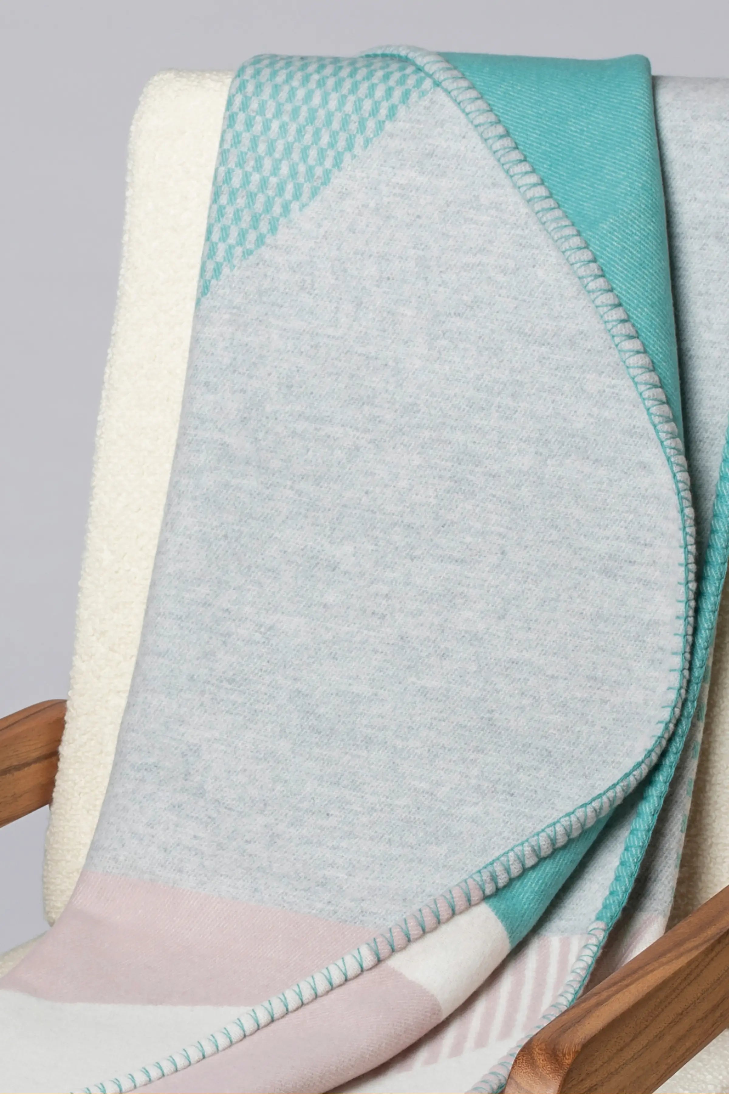 Blanket Stitched Geometric Throw in Playful Pastel