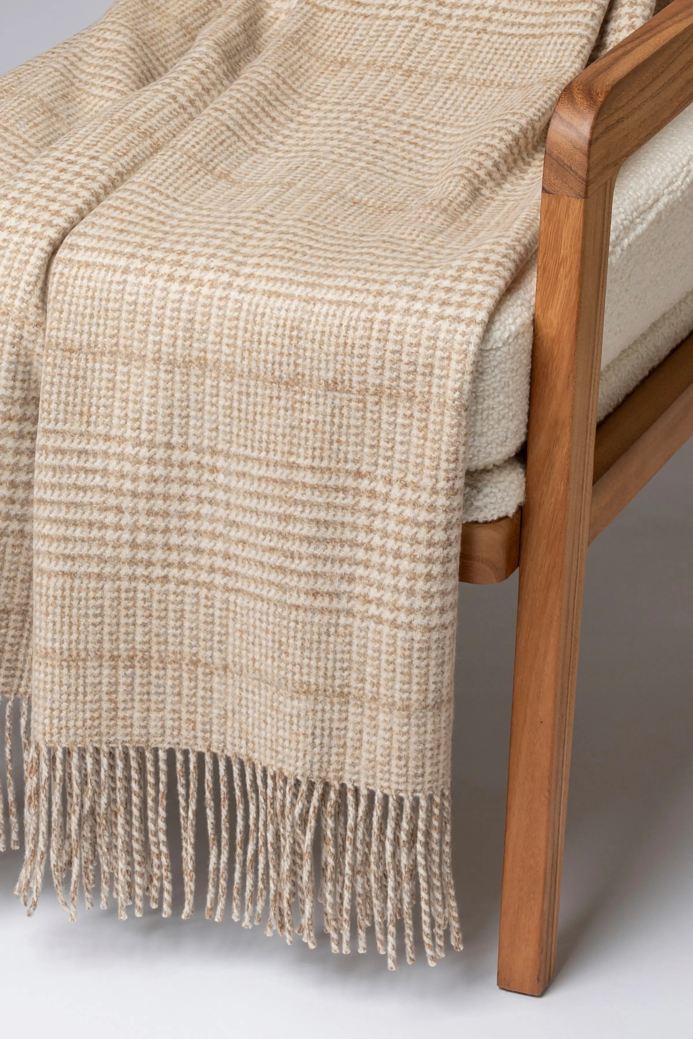 Tweed Glen Check Wool Throw in Natural