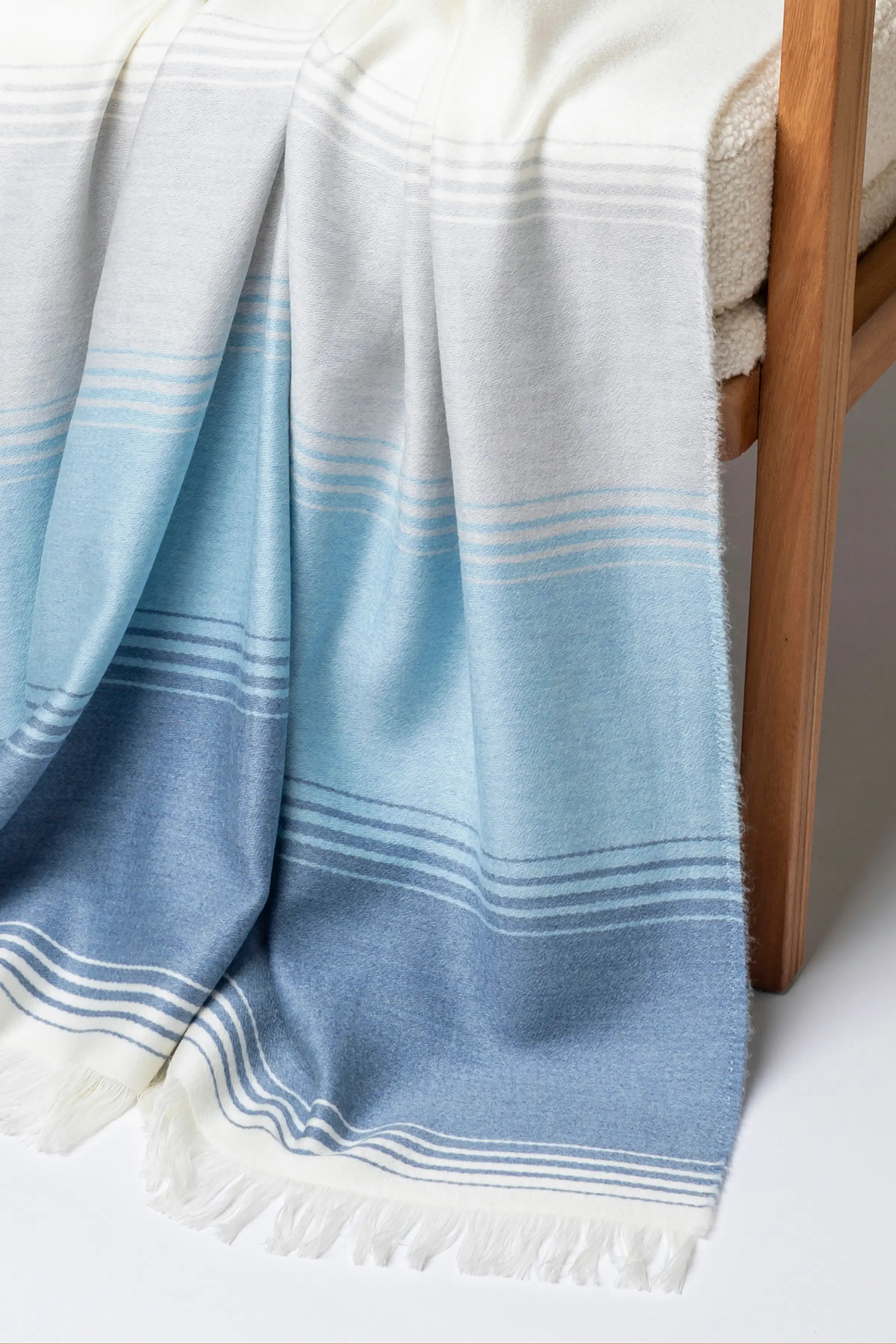 Diffused Stripe Merino Wool Throw in Blue