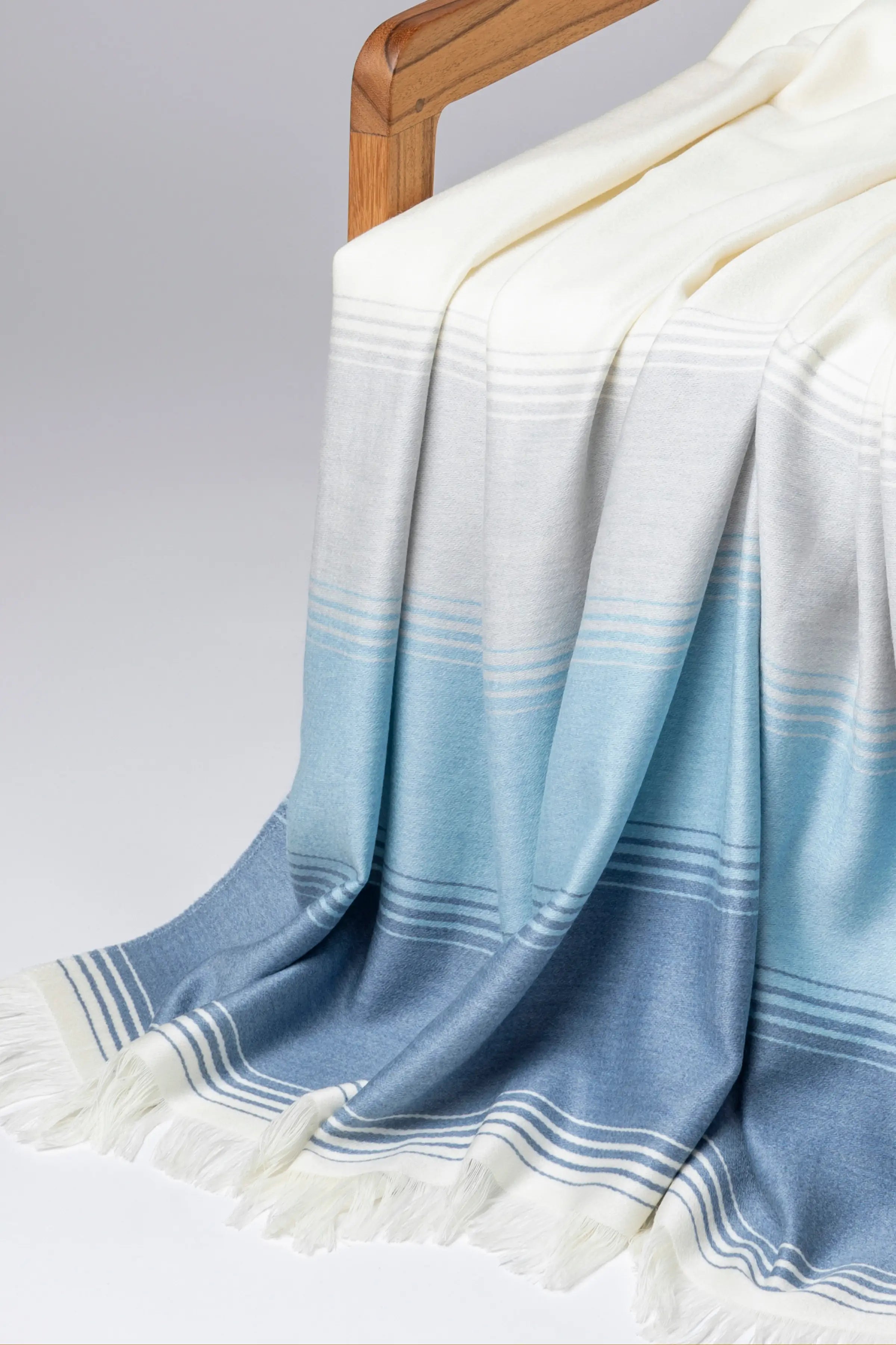 Diffused Stripe Merino Wool Throw in Blue