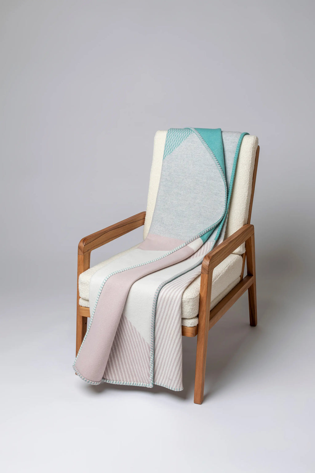 Blanket Stitched Geometric Throw in Playful Pastel