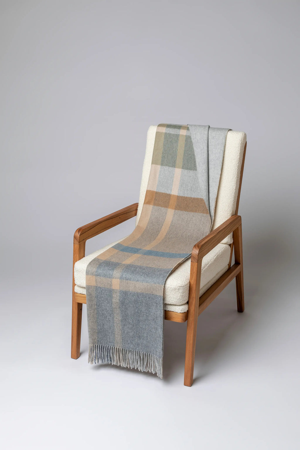 Check Reversible Cashmere Throw in Birch