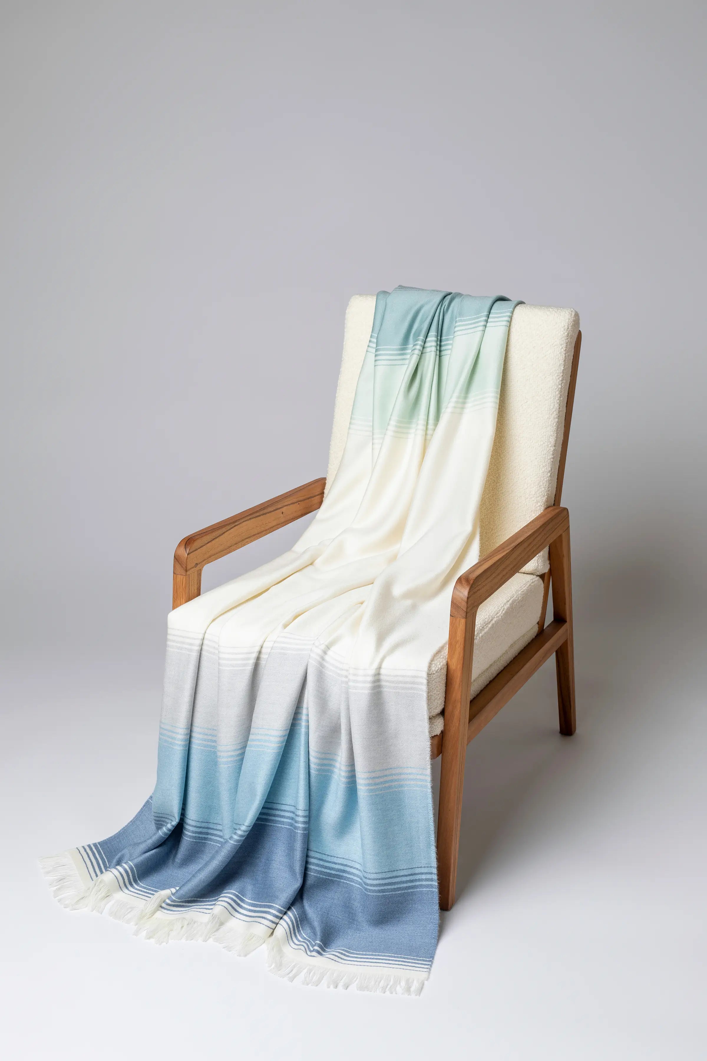 Diffused Stripe Merino Wool Throw in Blue