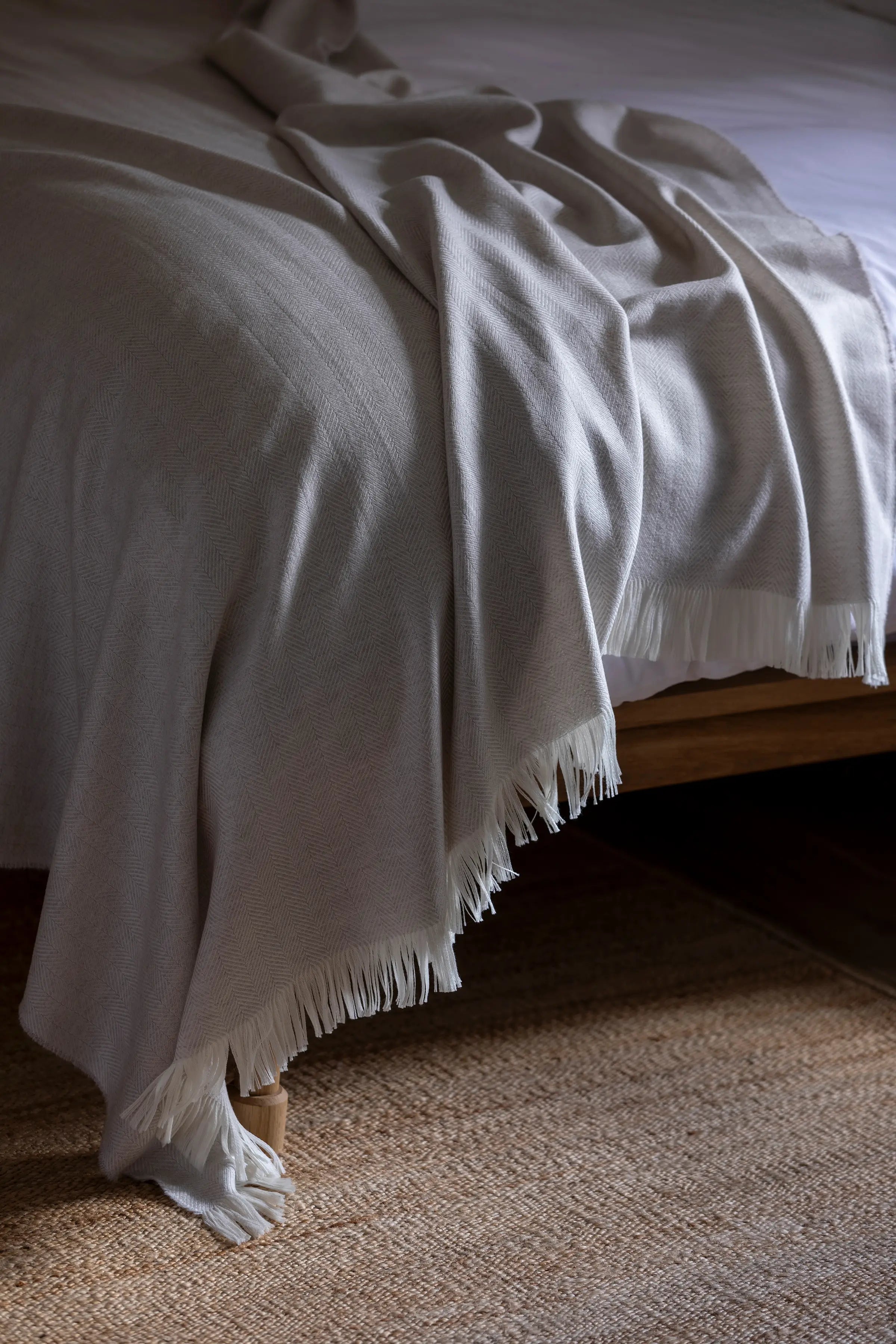 Herringbone Merino Bed Throw in Silver Birch