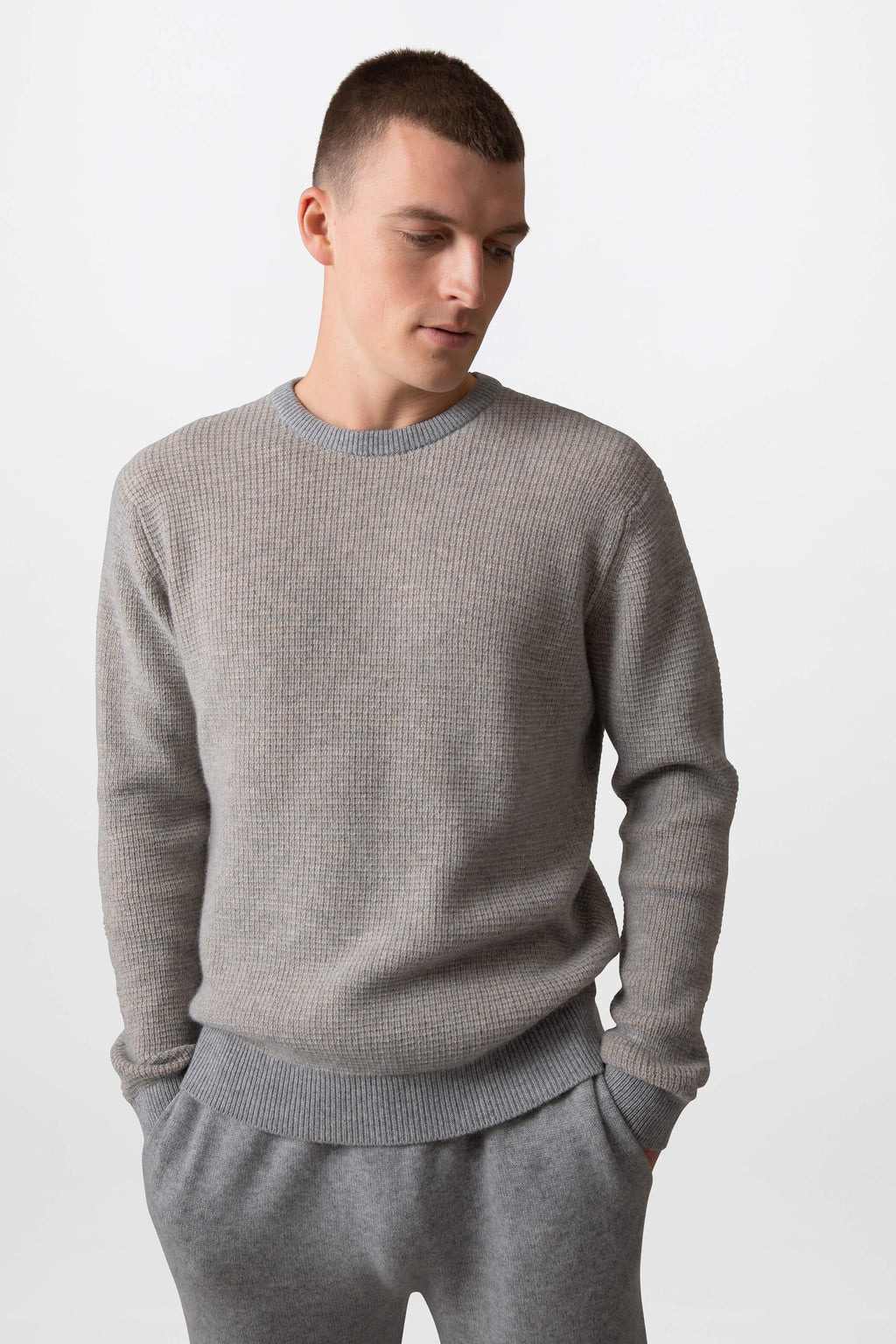 Textured Waffle Rib Grey Cashmere Jumper