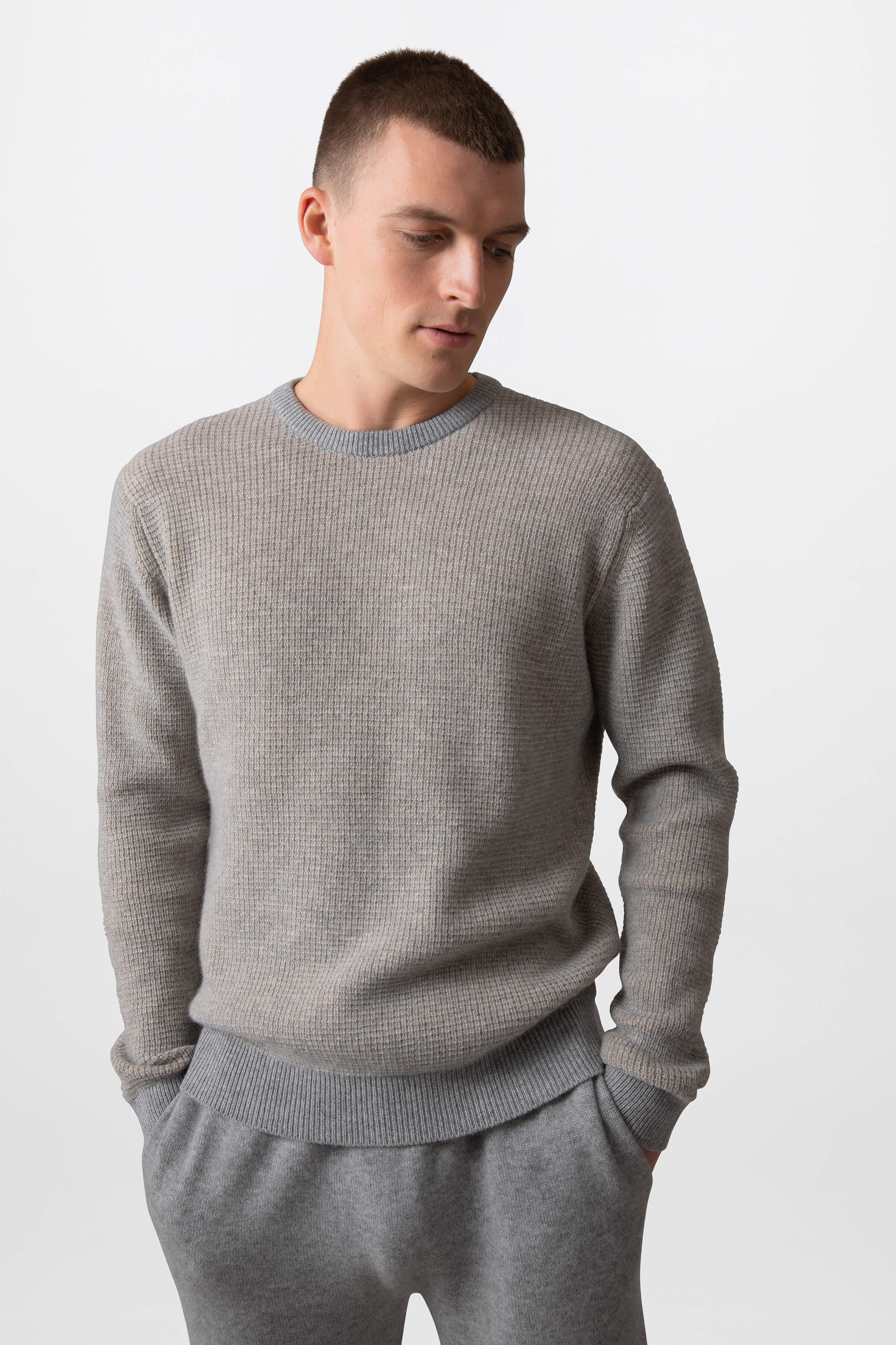 Textured Waffle Rib Grey Cashmere Jumper