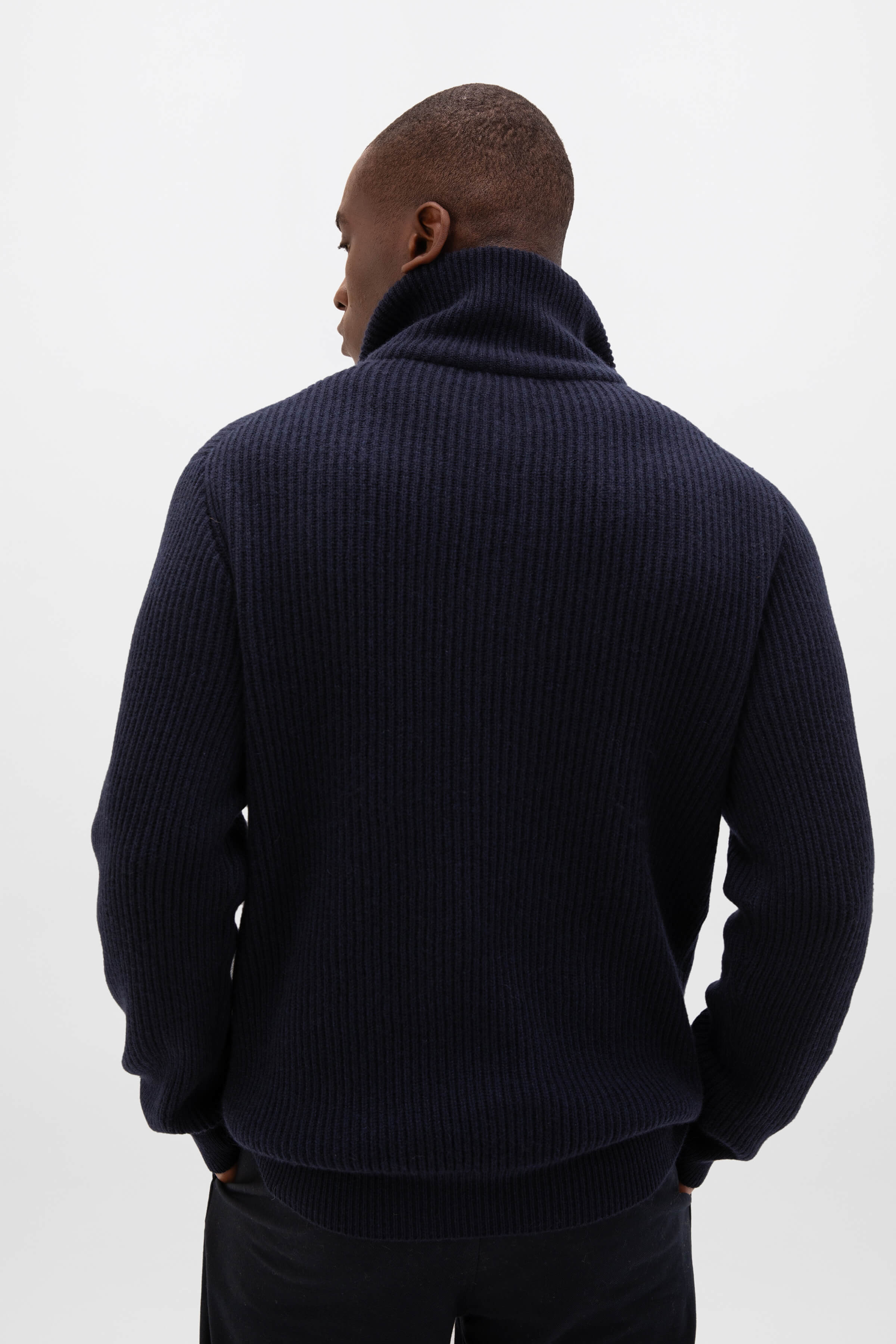 Ribbed Cashmere Dark Navy Zip Neck Jumper