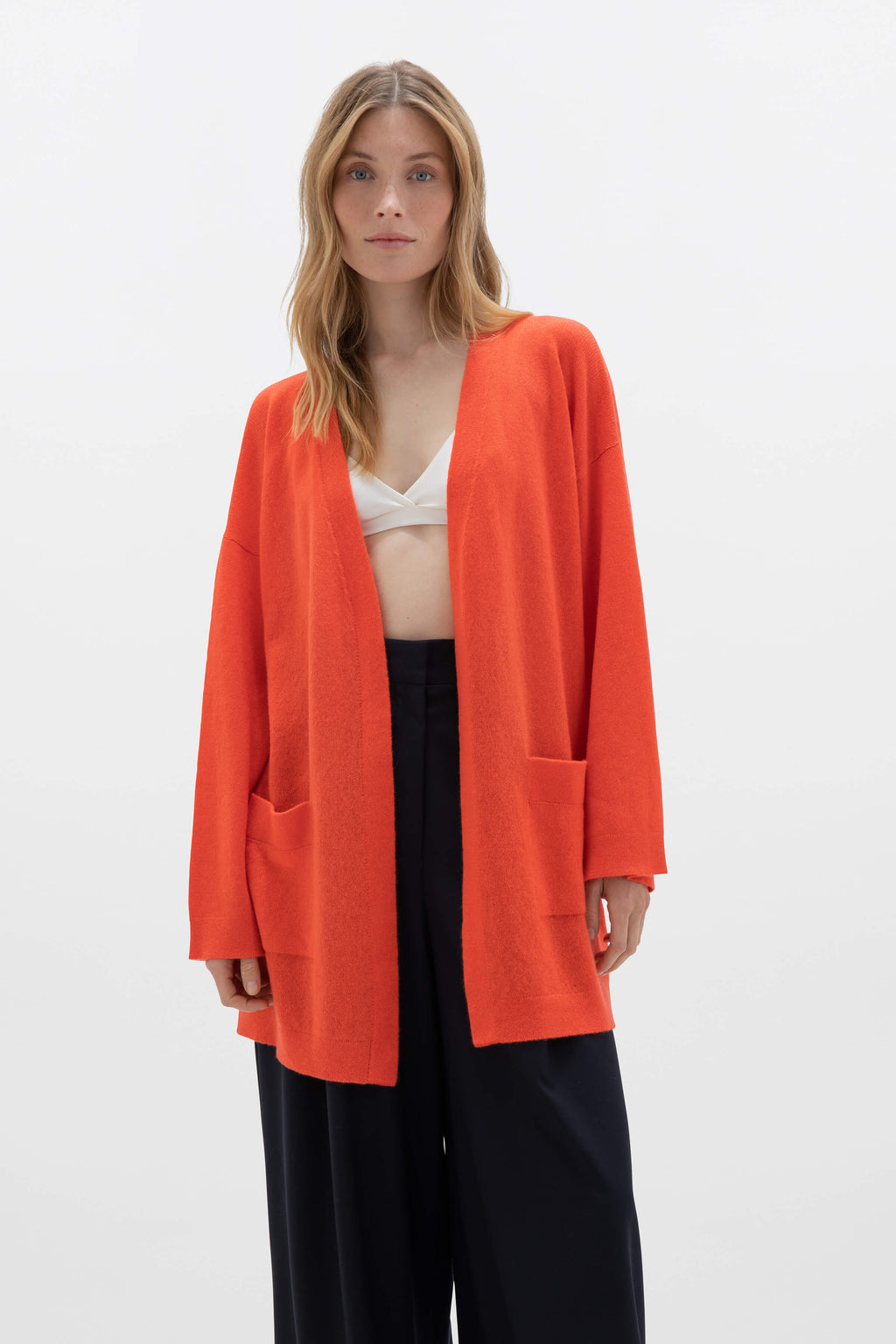 Gauzy Cashmere Kimono Orange Cardigan