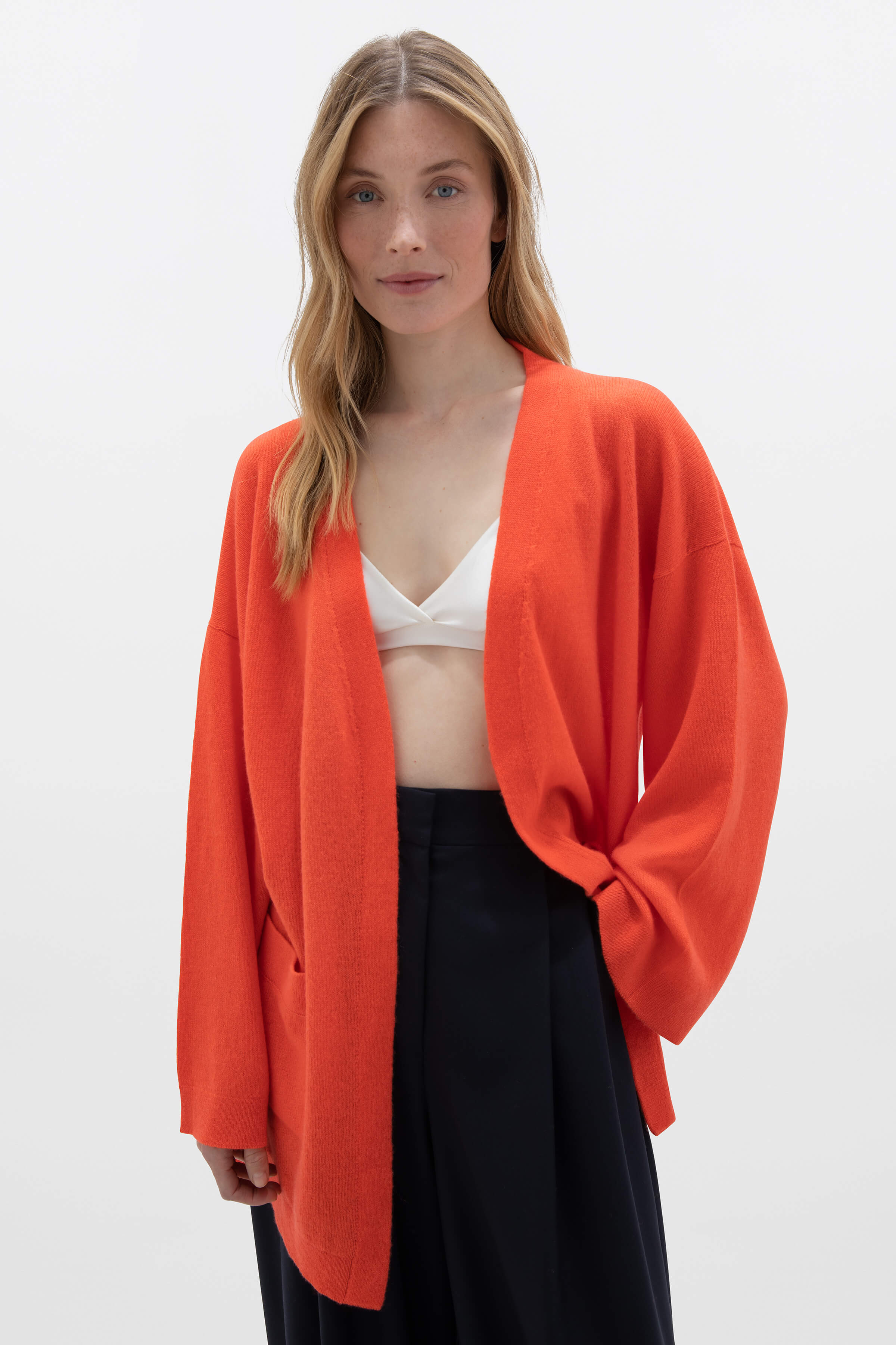 Gauzy Cashmere Kimono Orange Cardigan