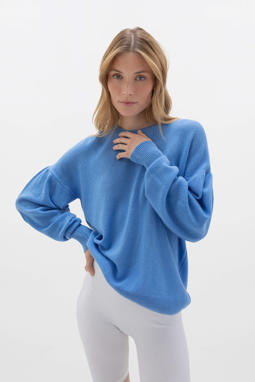Balloon Sleeve Blue Cashmere Jumper