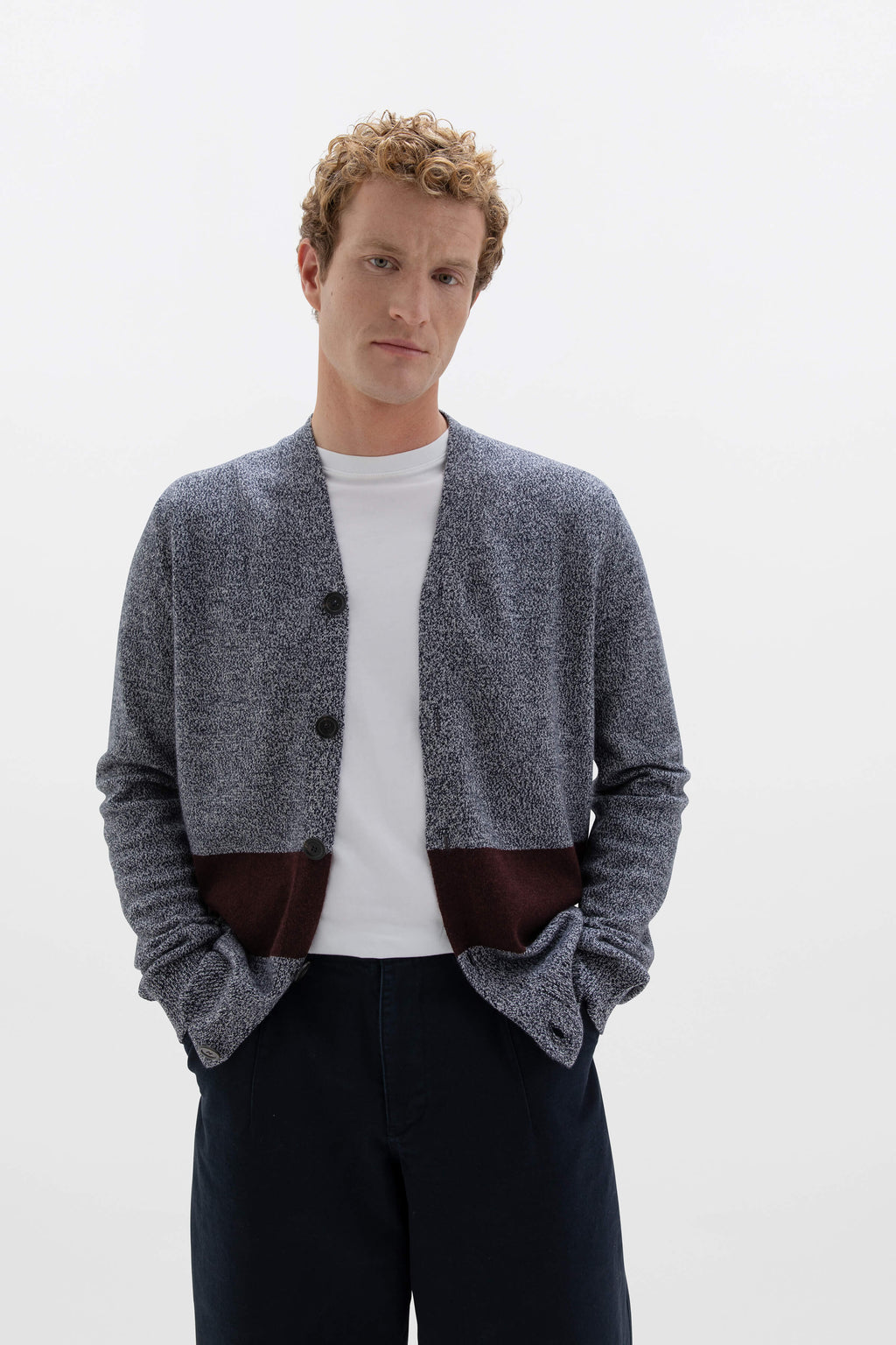 Colour Block Blue Cashmere Cardigan