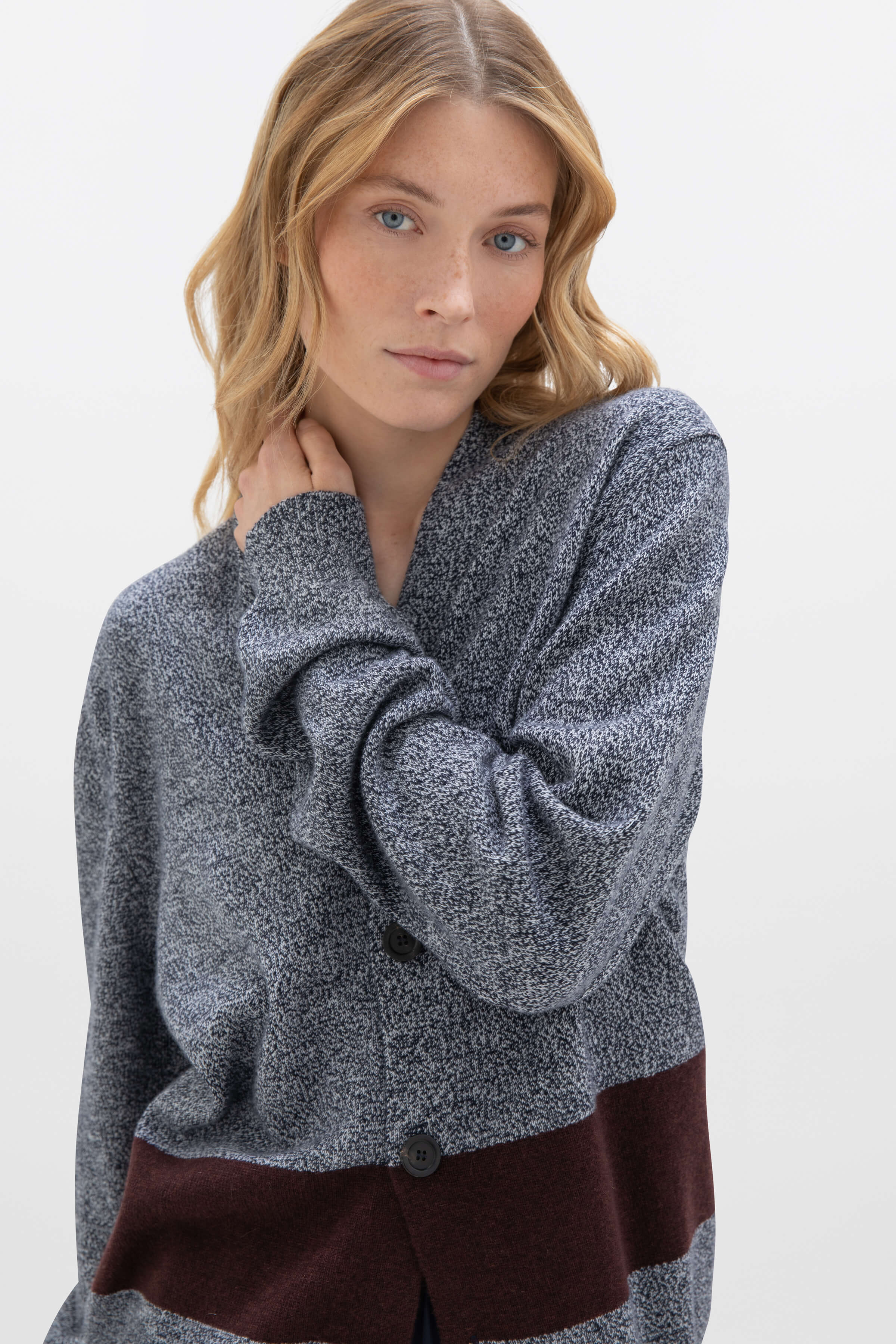 Colour Block Blue Cashmere Cardigan