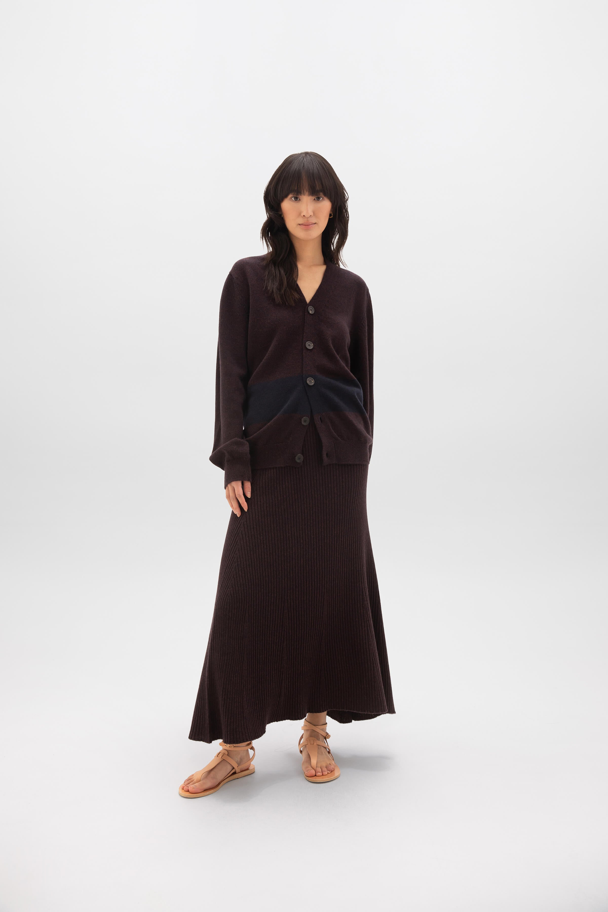 Ribbed Marl Dark Brown Cashmere Skirt