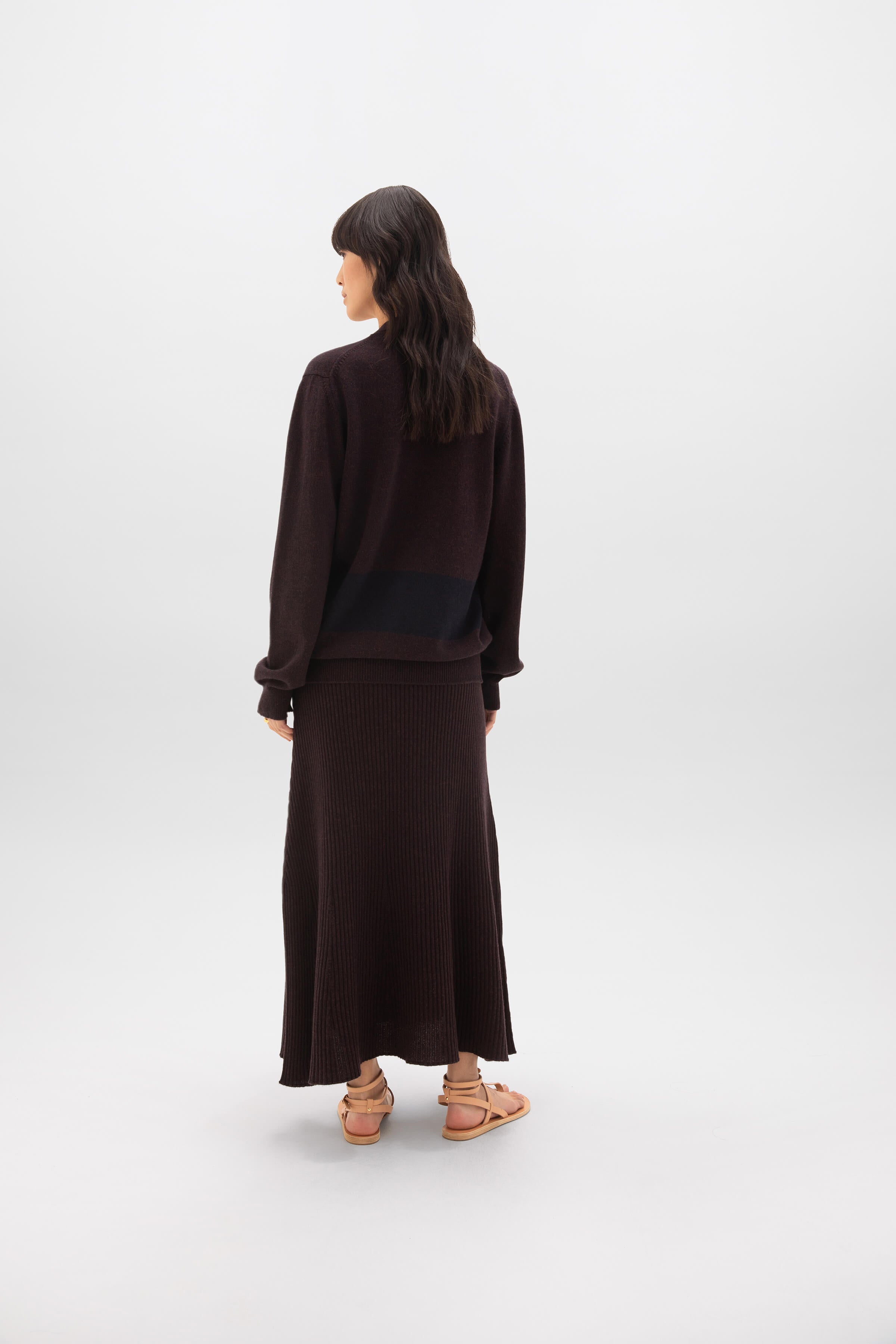 Ribbed Marl Dark Brown Cashmere Skirt