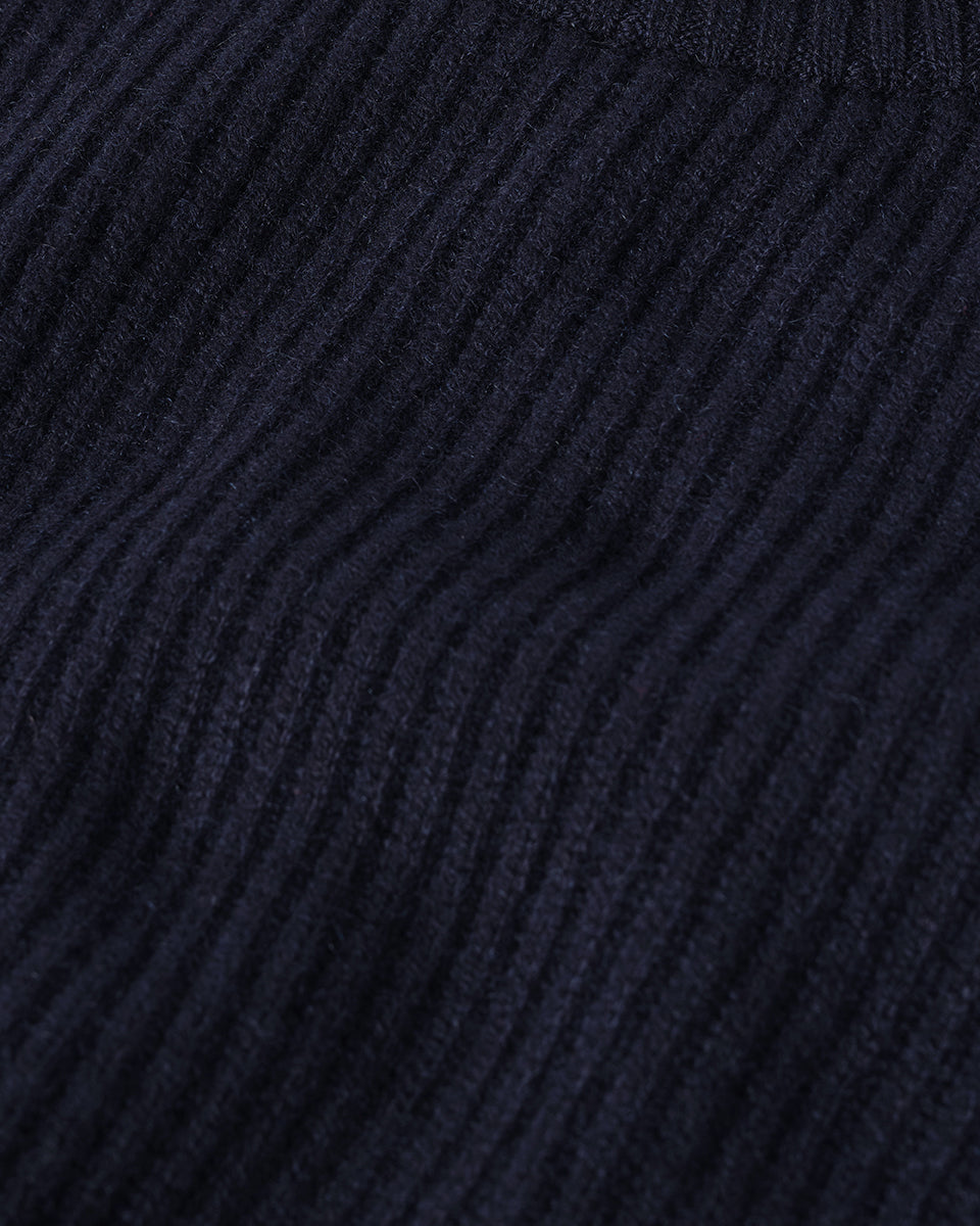Contrast Neck Dark Navy Cashmere Jumper