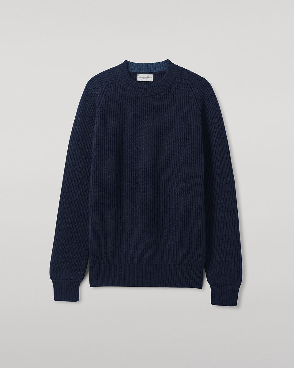 Contrast Neck Dark Navy Cashmere Jumper