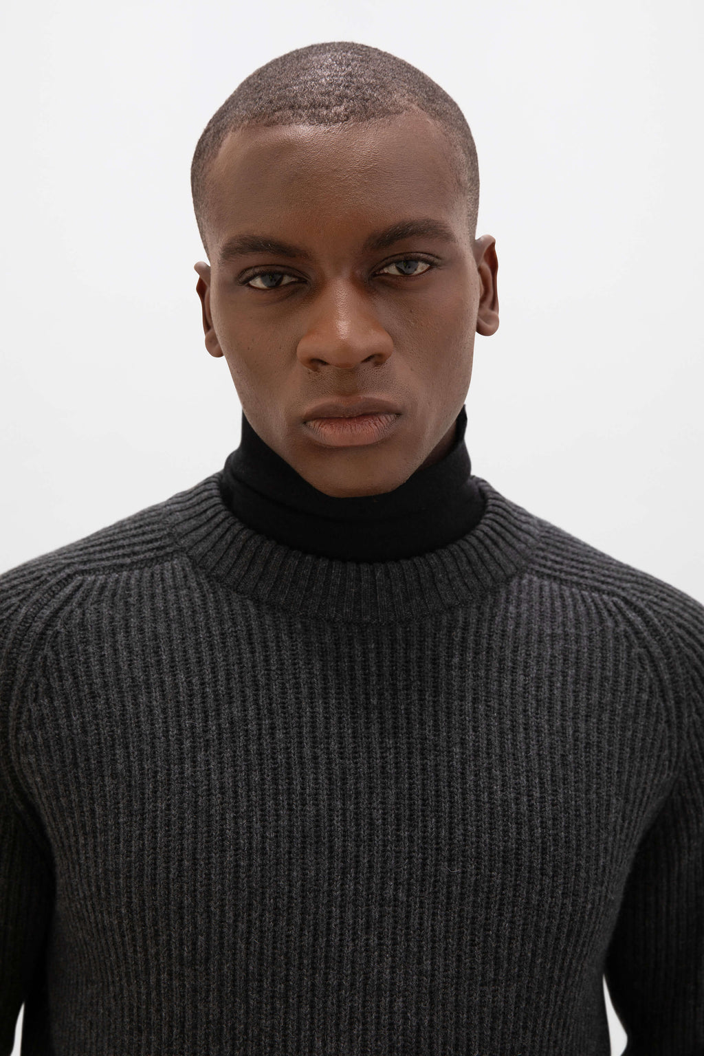 Contrast Neck Charcoal Cashmere Jumper