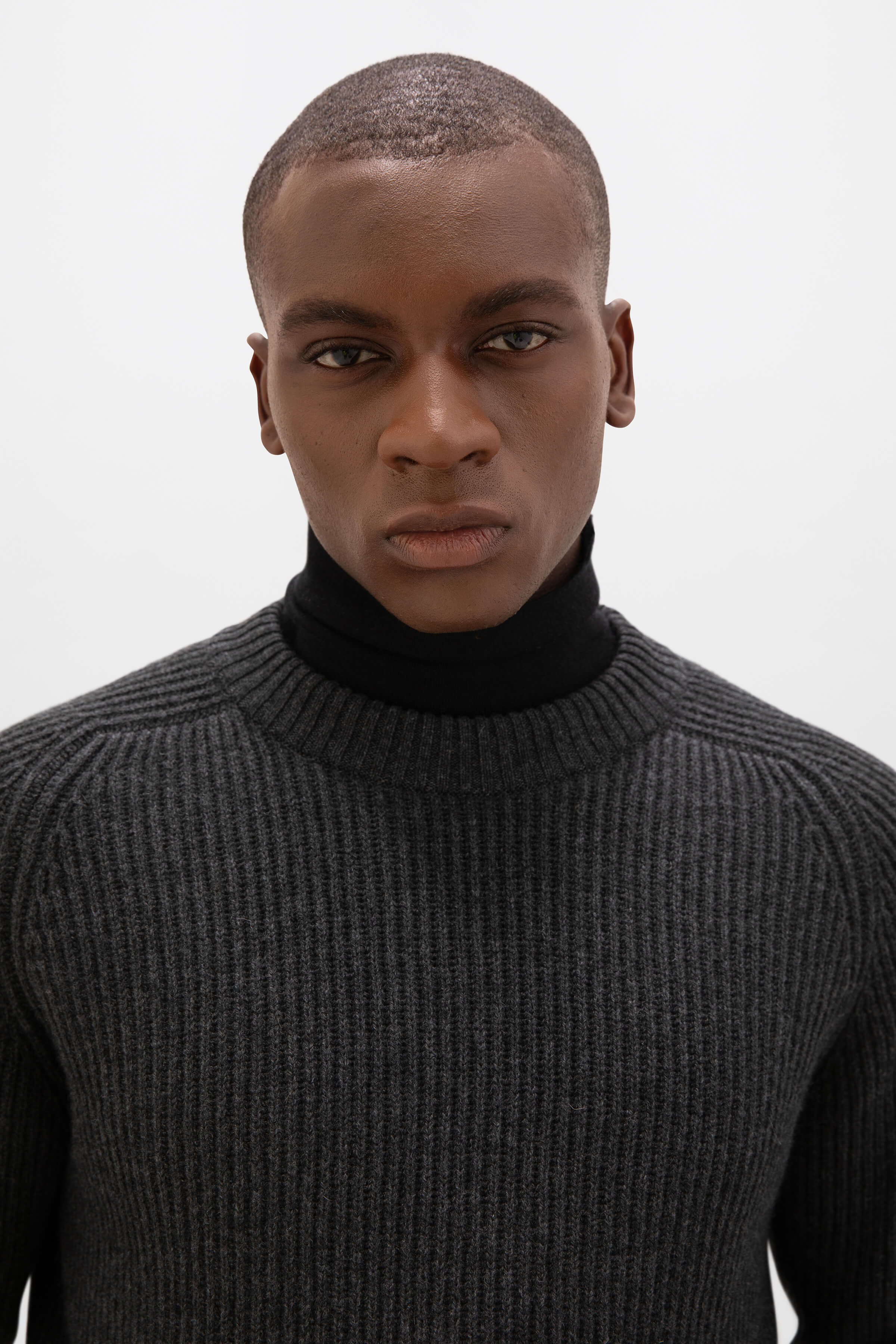 Contrast Neck Charcoal Cashmere Jumper