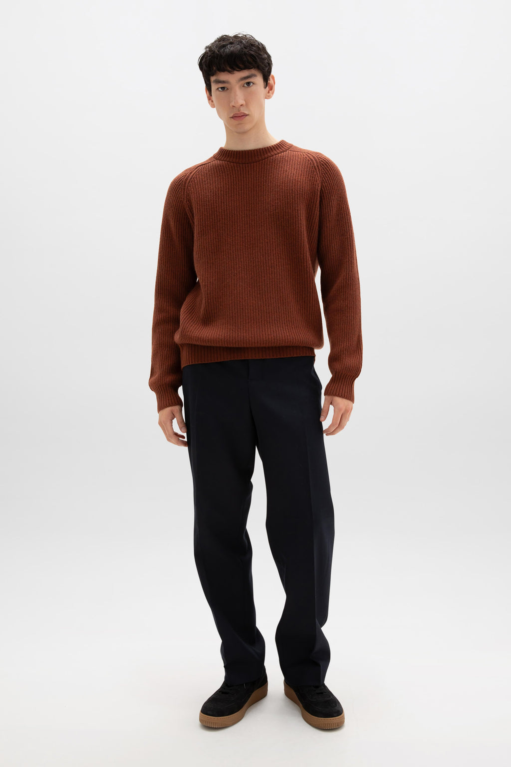 Contrast Neck Red Cashmere Jumper