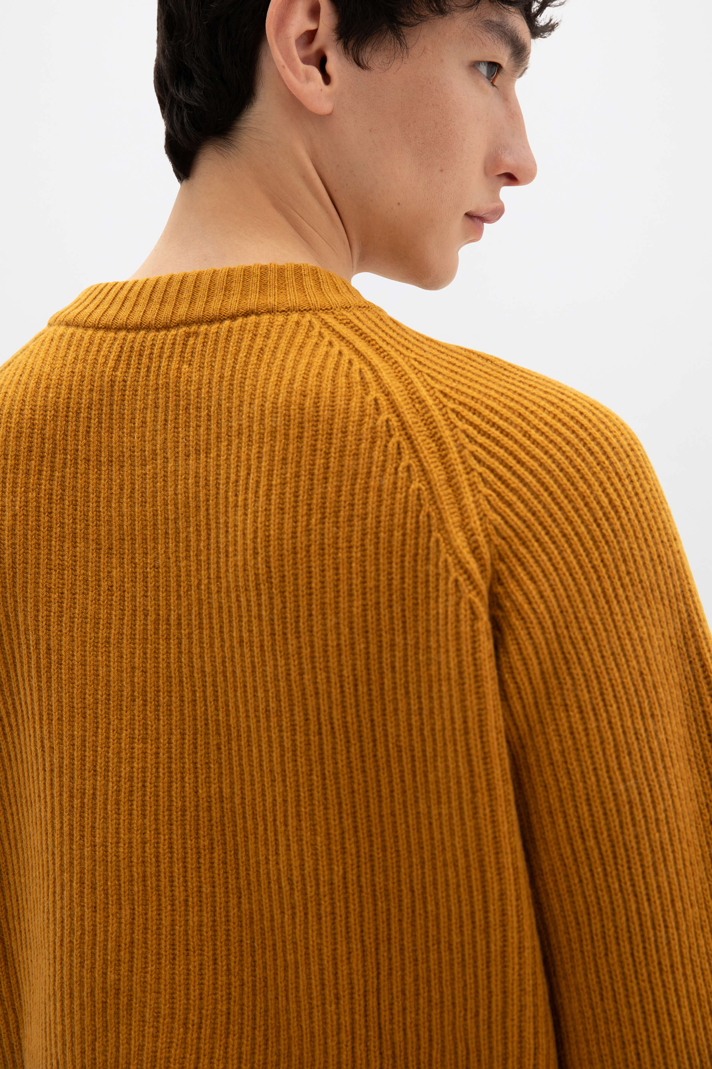 Dark Yellow Cashmere Ribbed Crew Neck Jumper