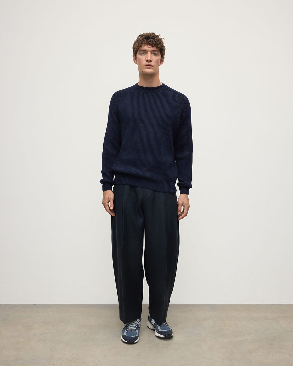Contrast Neck Dark Navy Cashmere Jumper