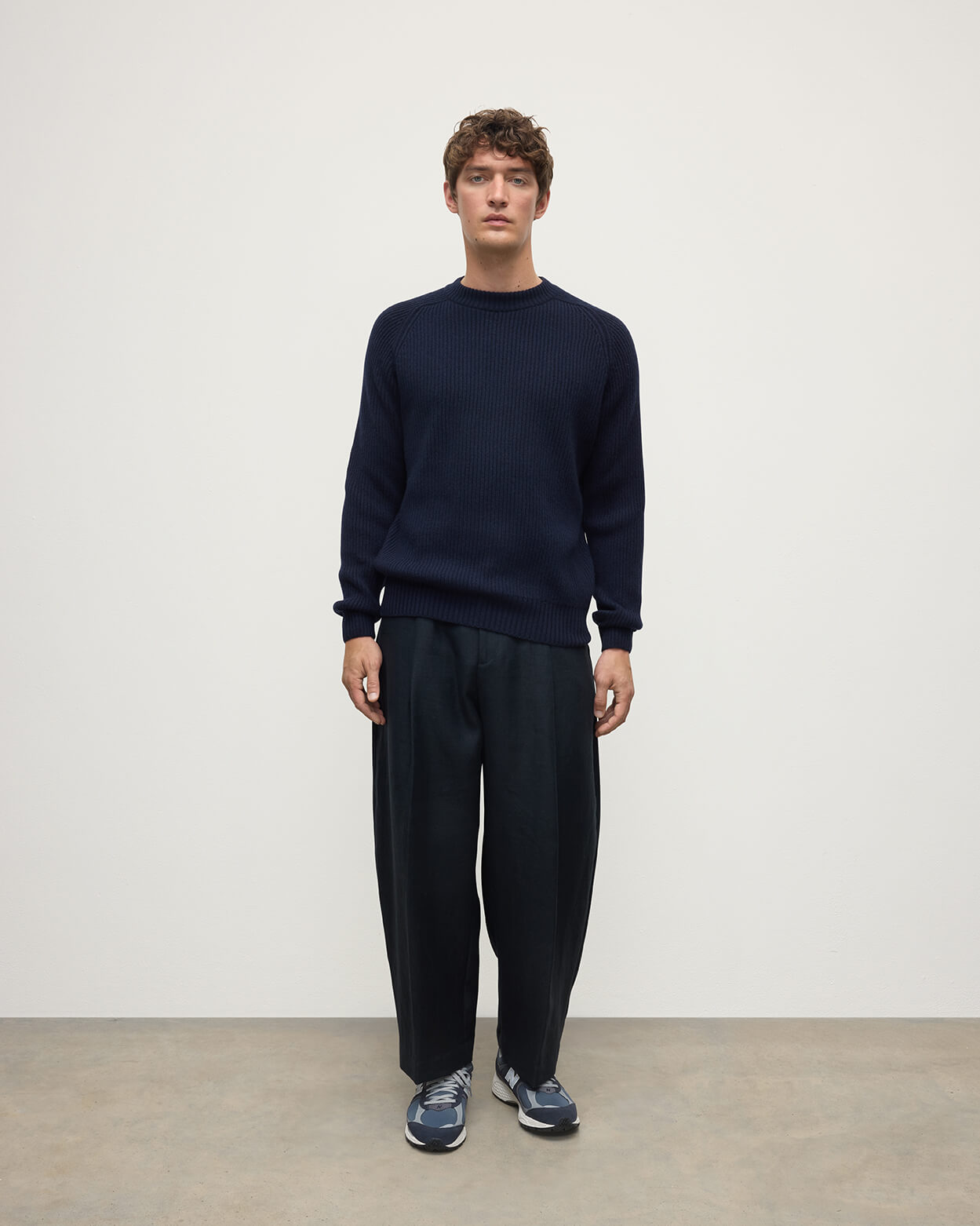 Contrast Neck Dark Navy Cashmere Jumper