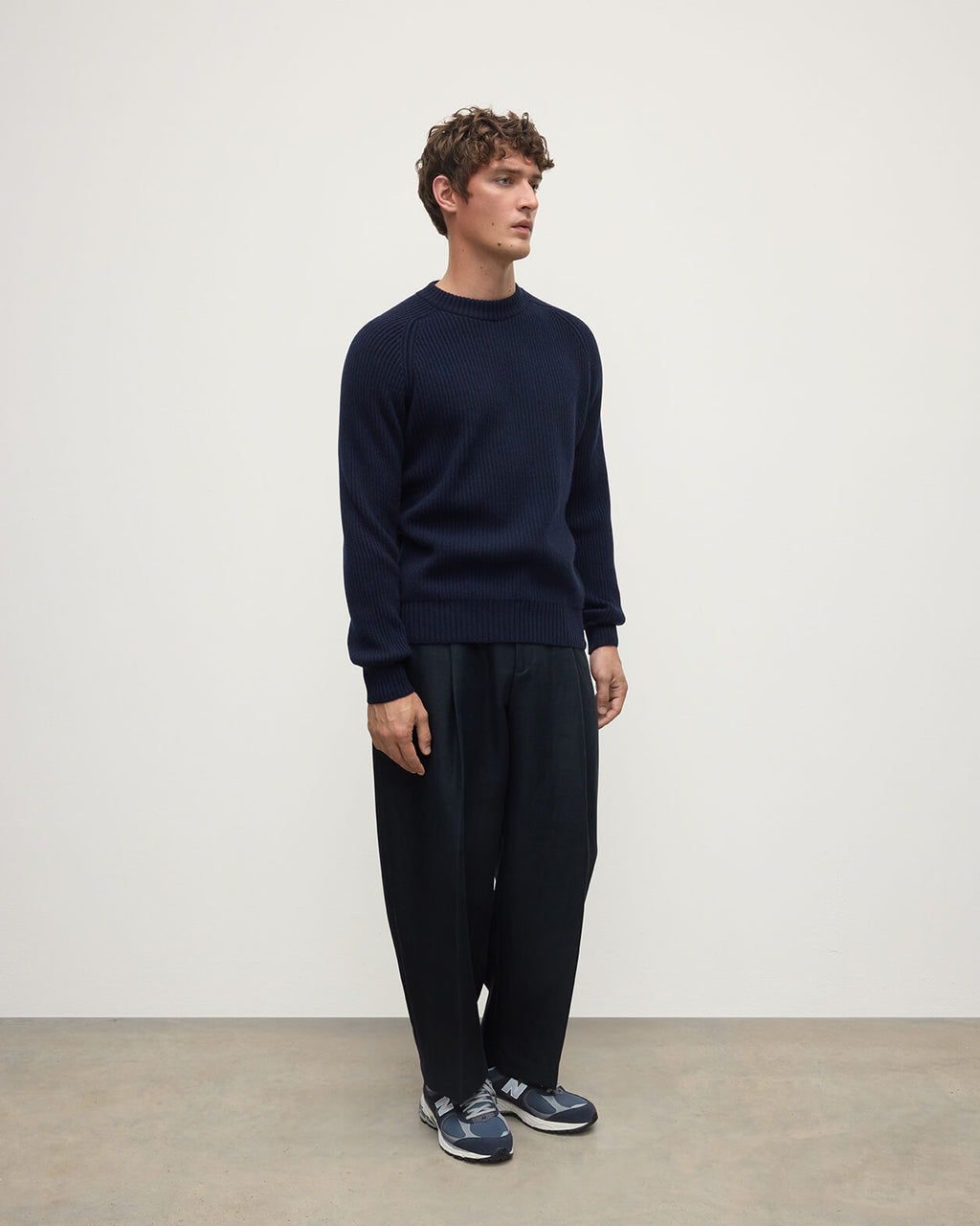 Contrast Neck Dark Navy Cashmere Jumper