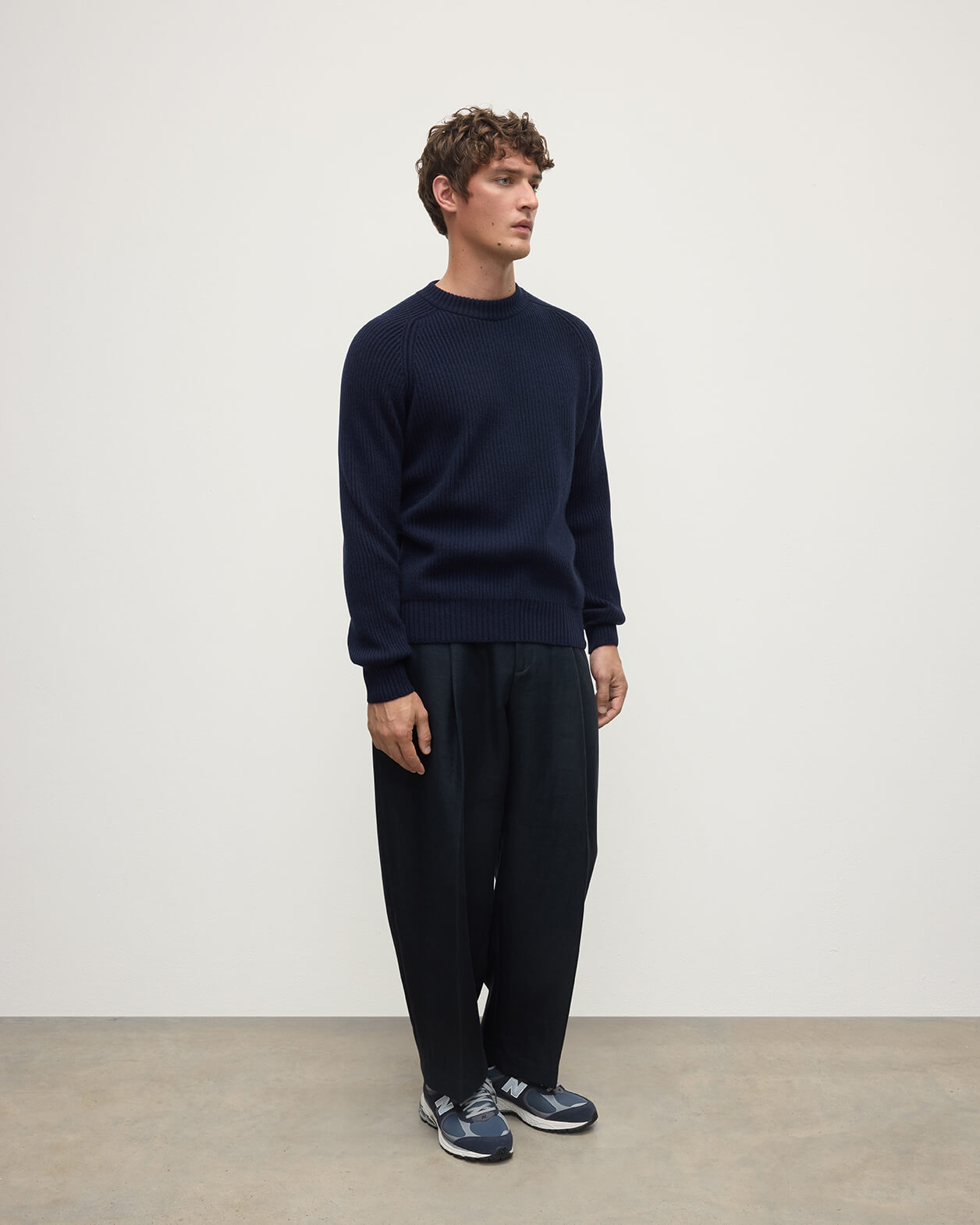 Contrast Neck Dark Navy Cashmere Jumper