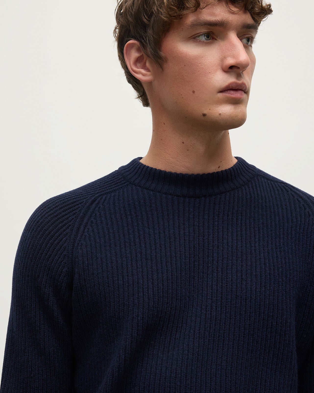 Contrast Neck Dark Navy Cashmere Jumper