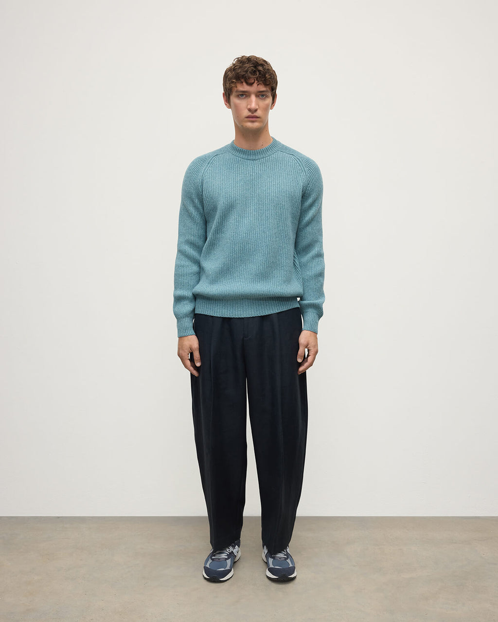 Contrast Neck Green Cashmere Jumper