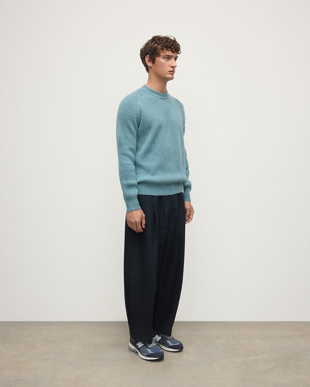 Contrast Neck Green Cashmere Jumper