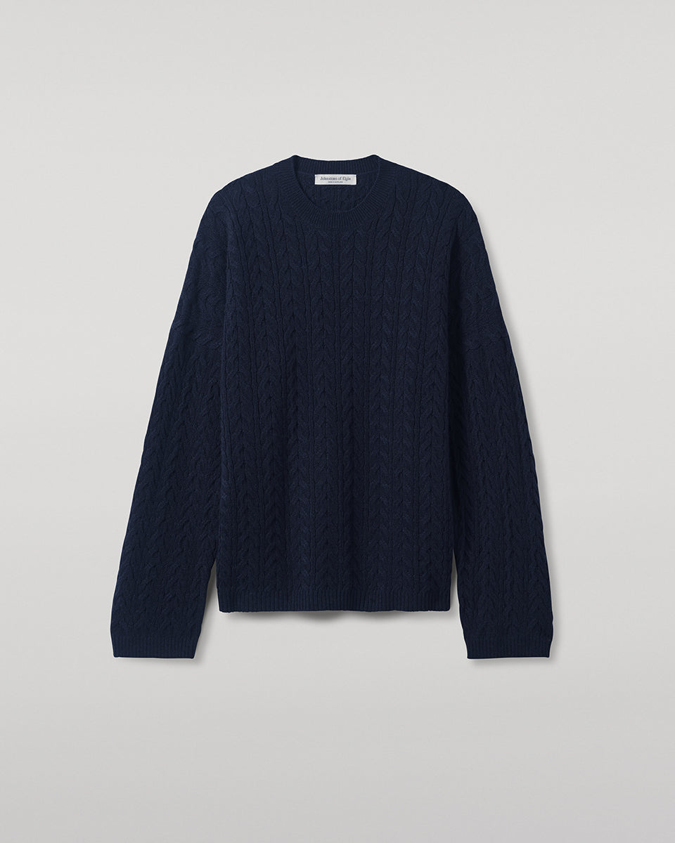 Cable Knit Dark Navy Cashmere Jumper