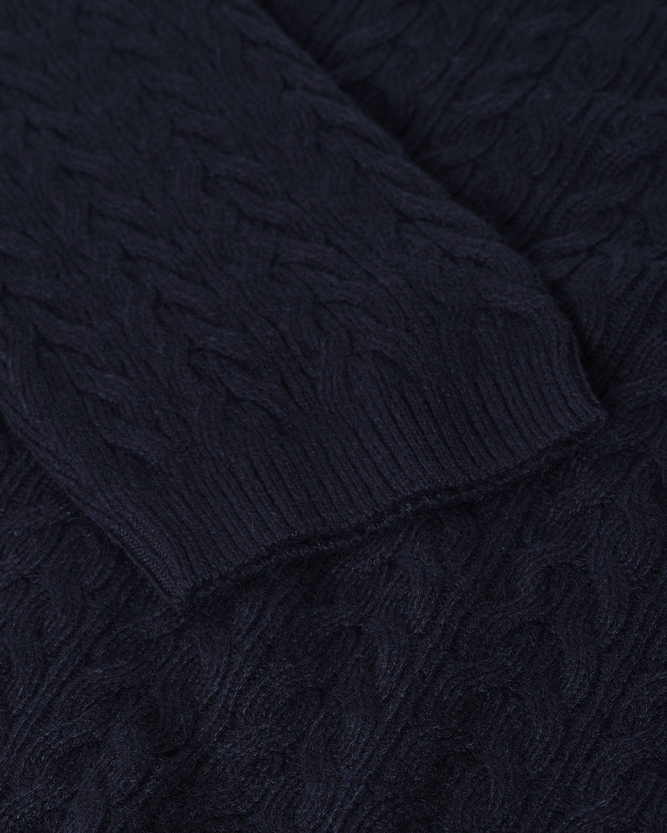 Cable Knit Dark Navy Cashmere Jumper