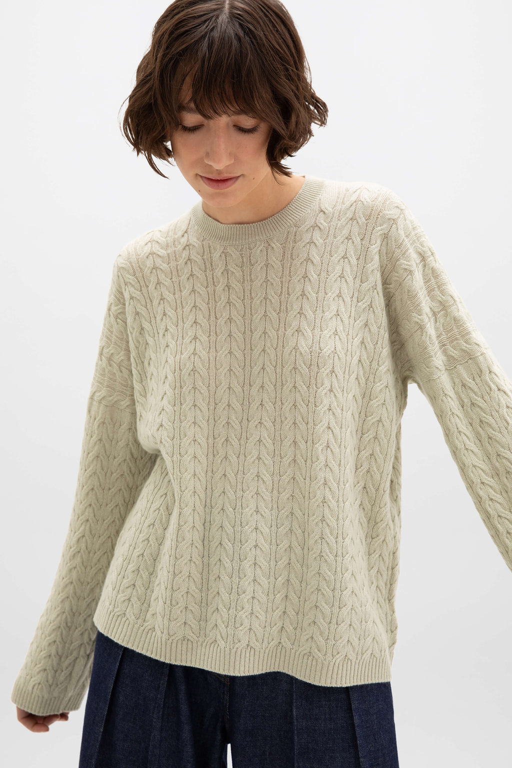 Cable Knit Light Green Cashmere Jumper
