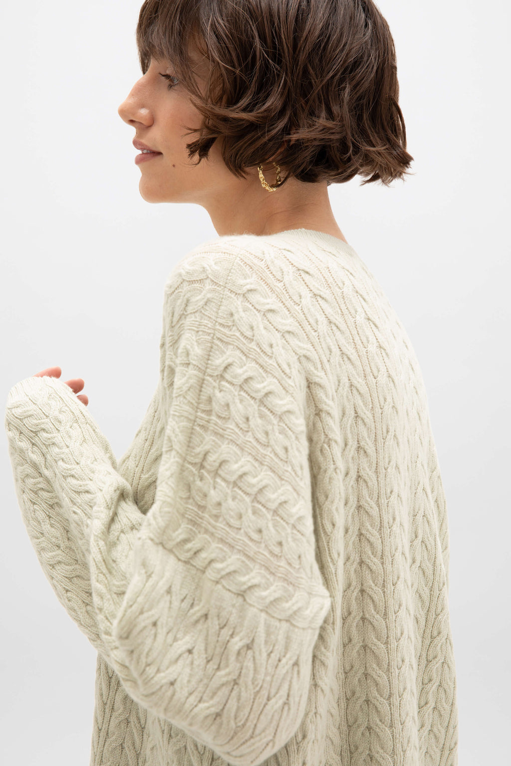 Cable Knit Light Green Cashmere Jumper
