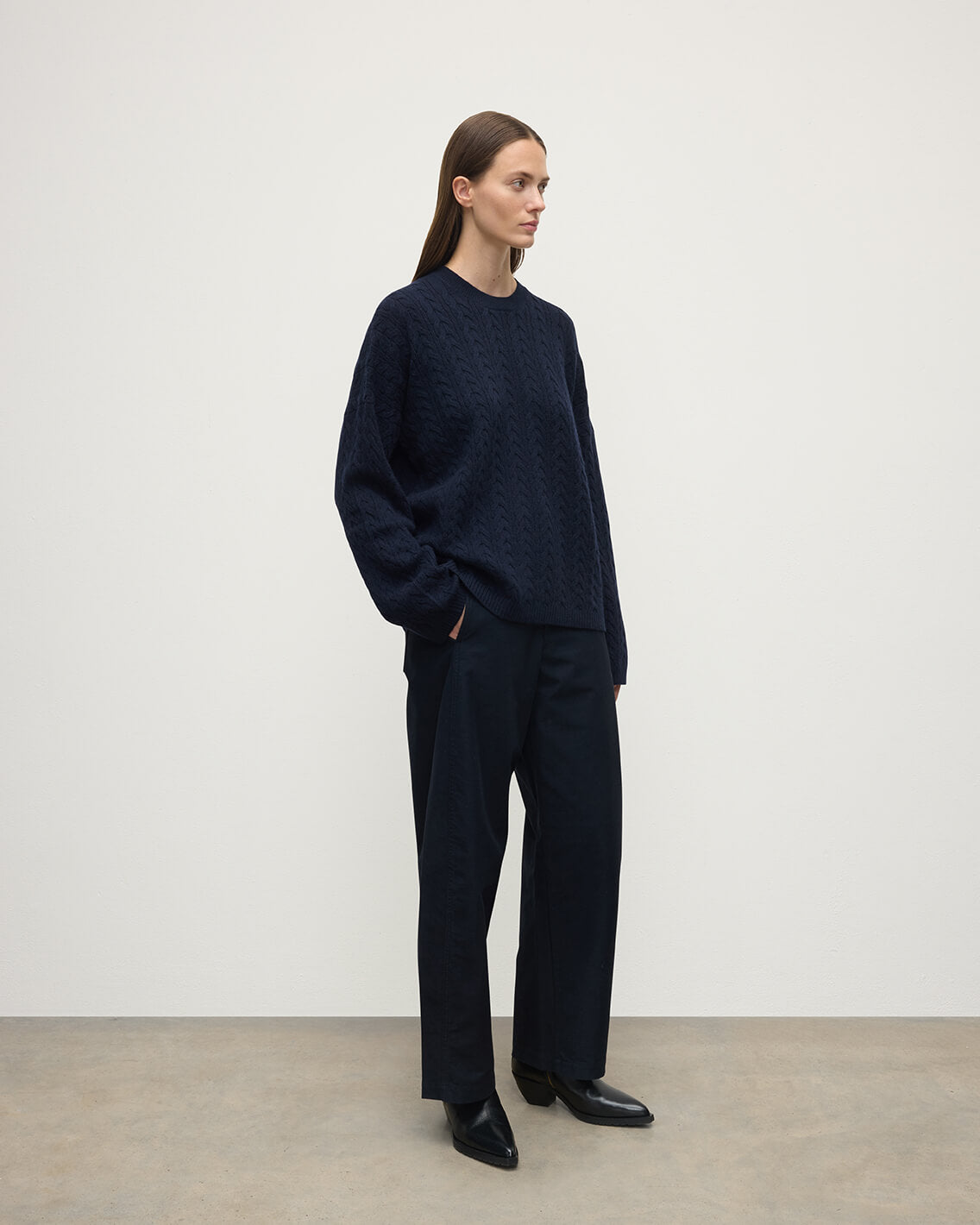 Cable Knit Dark Navy Cashmere Jumper