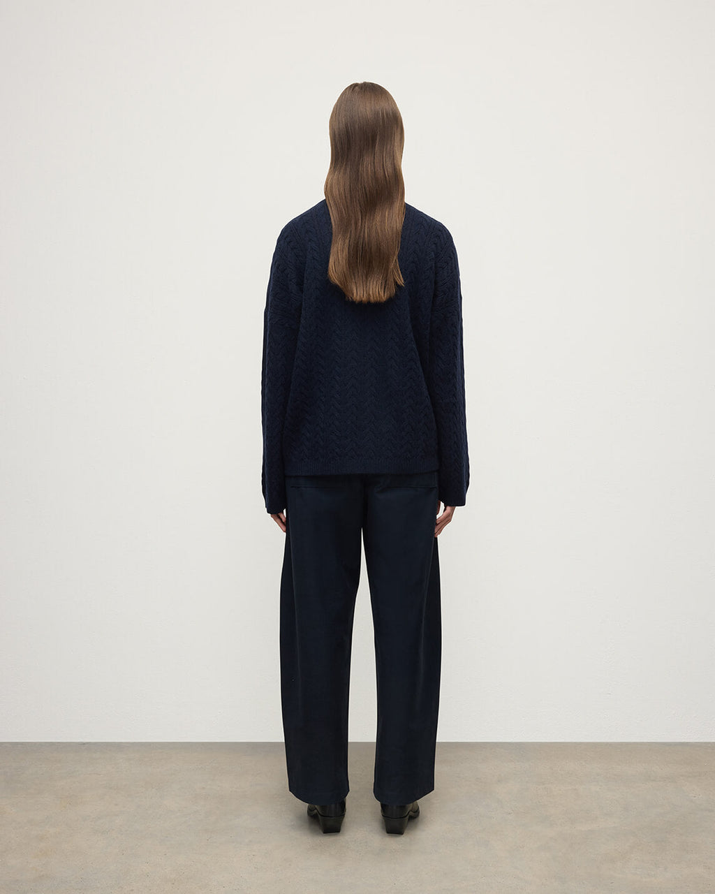Cable Knit Dark Navy Cashmere Jumper