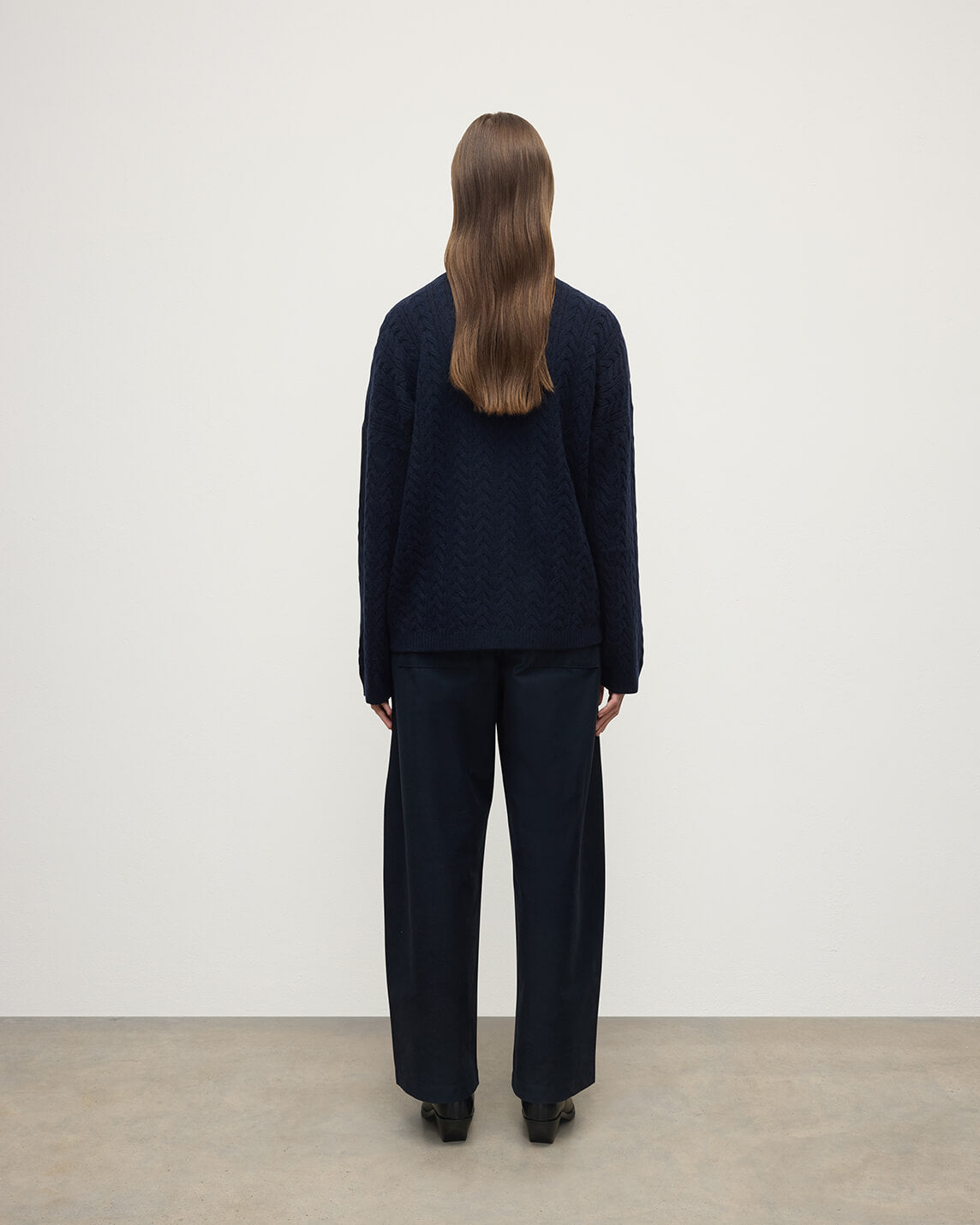 Cable Knit Dark Navy Cashmere Jumper