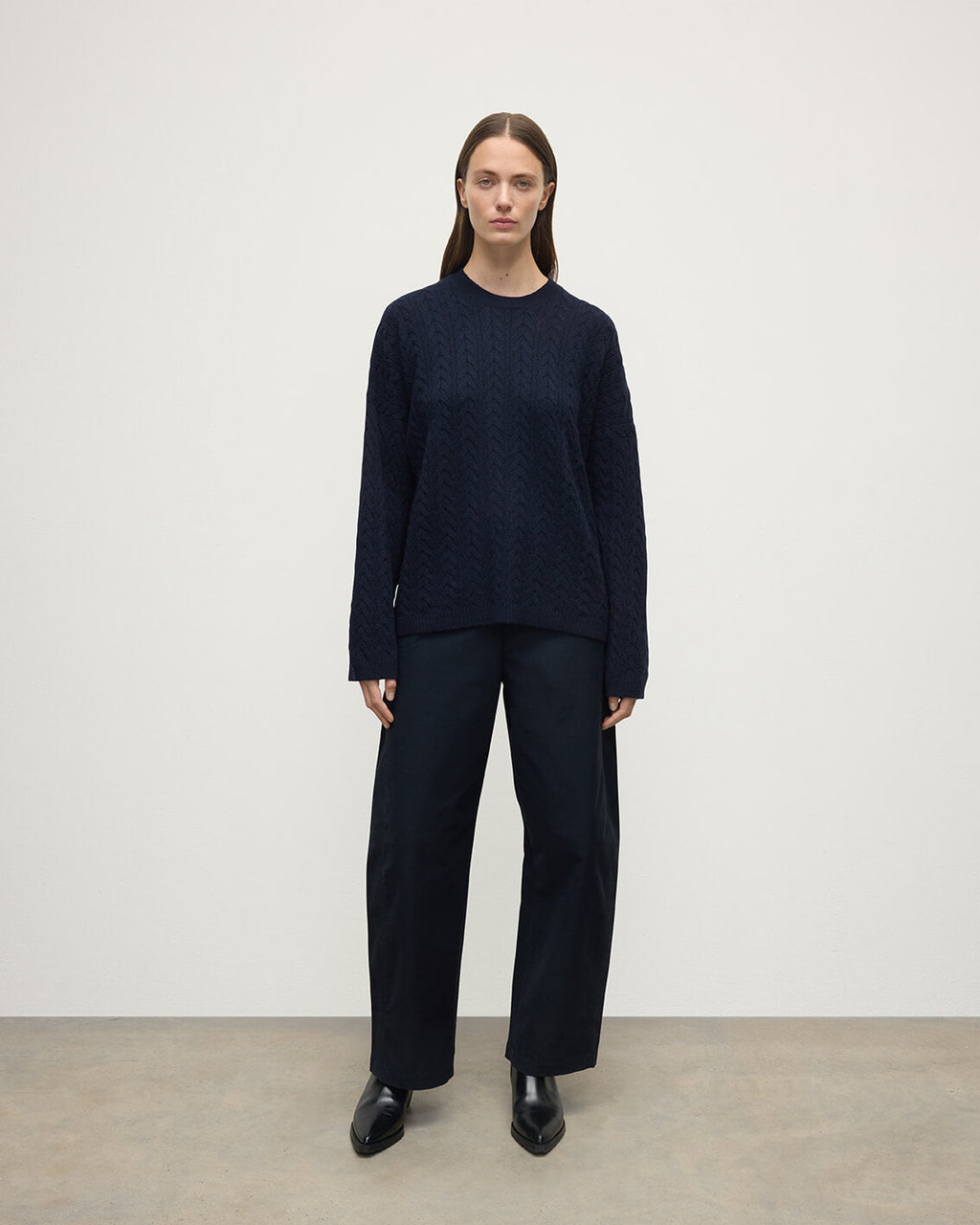 Cable Knit Dark Navy Cashmere Jumper