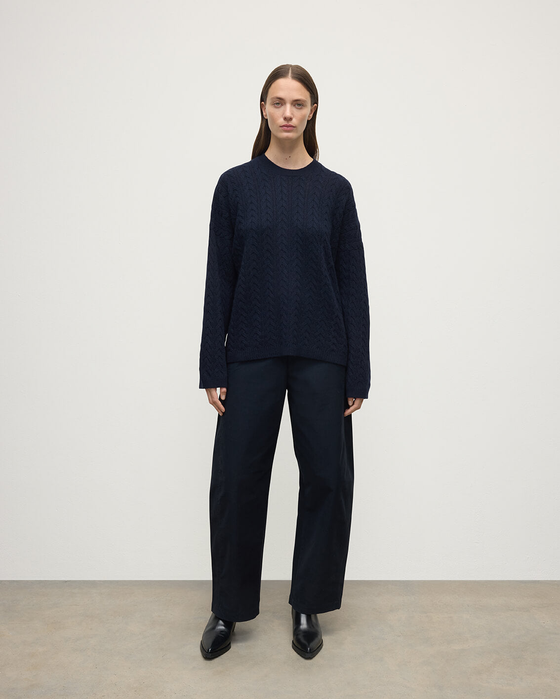 Cable Knit Dark Navy Cashmere Jumper
