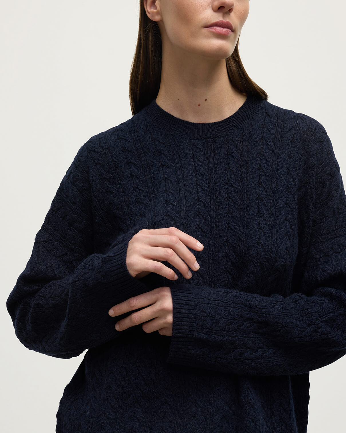 Cable Knit Dark Navy Cashmere Jumper