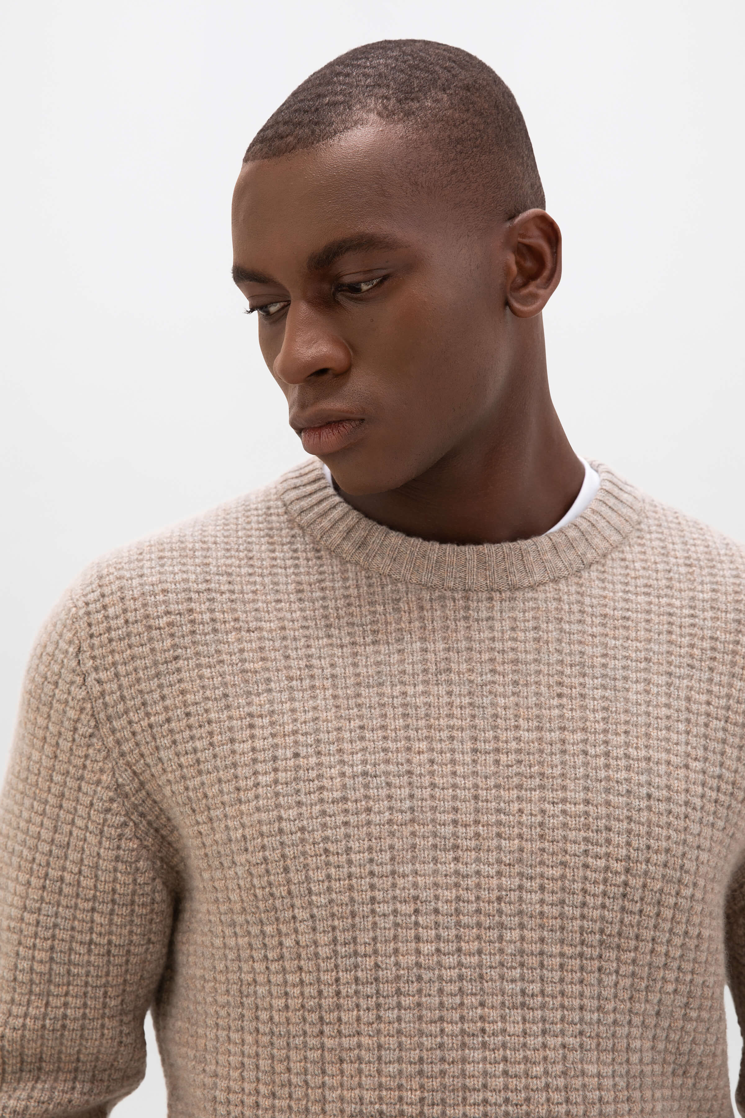 Waffle Textured Light Brown Cashmere Jumper
