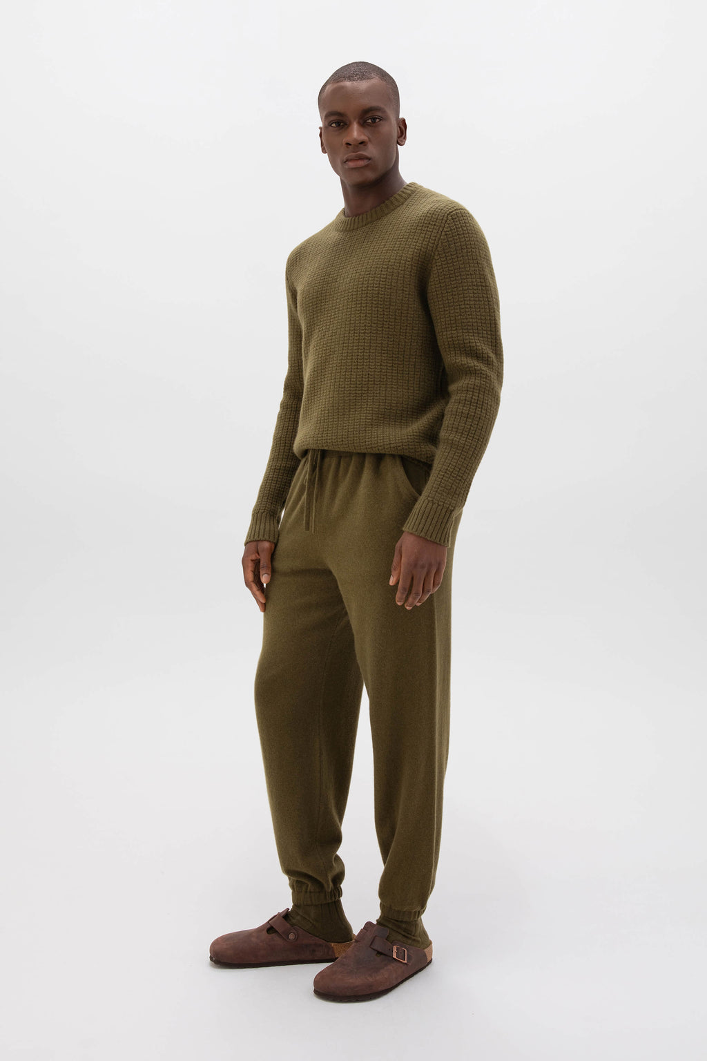 Waffle Textured Olive Green Cashmere Jumper