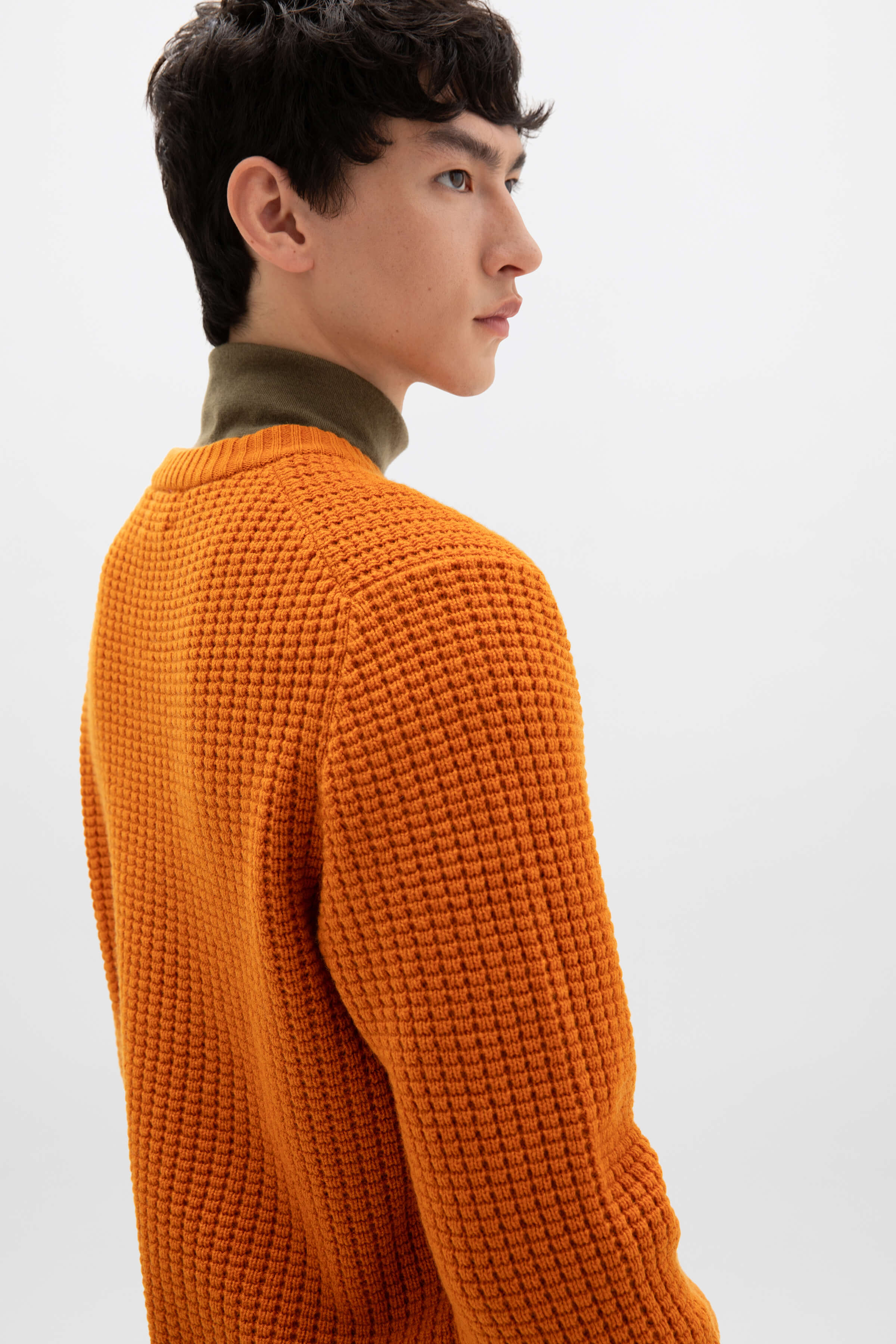 Waffle Textured Orange Cashmere Jumper