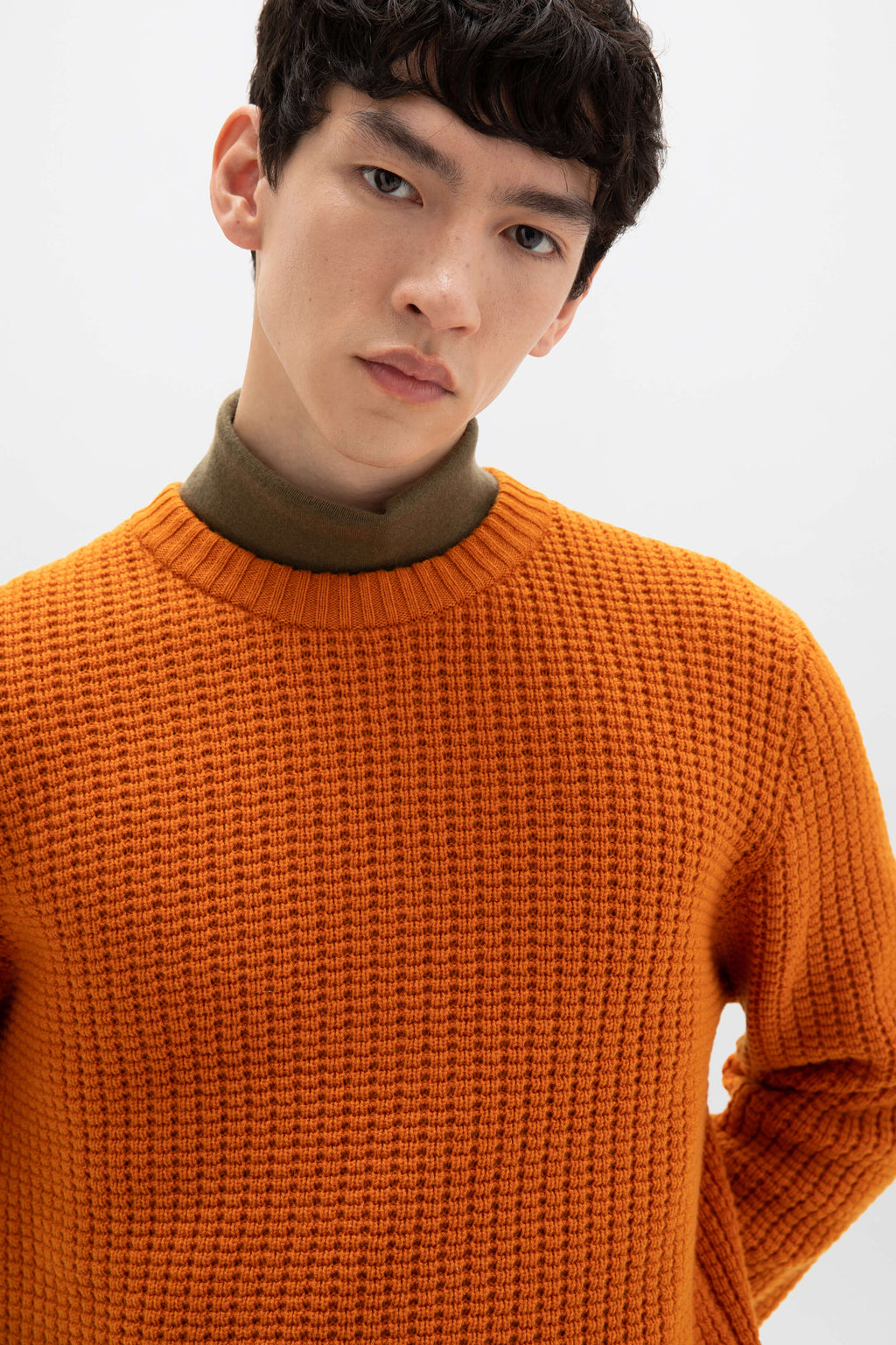 Waffle Textured Orange Cashmere Jumper