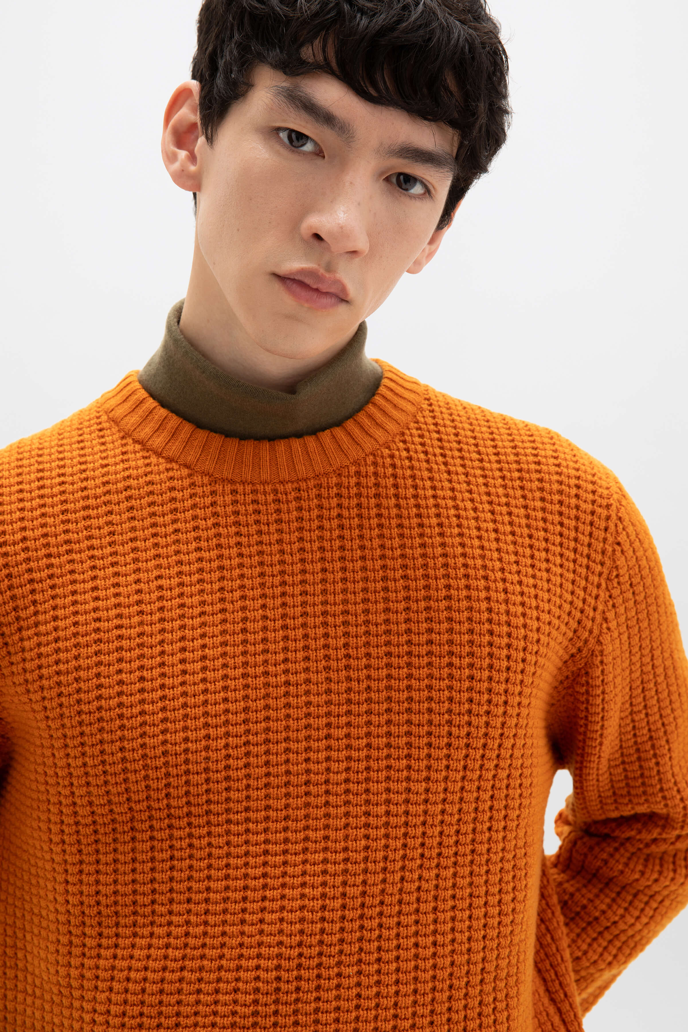 Waffle Textured Orange Cashmere Jumper