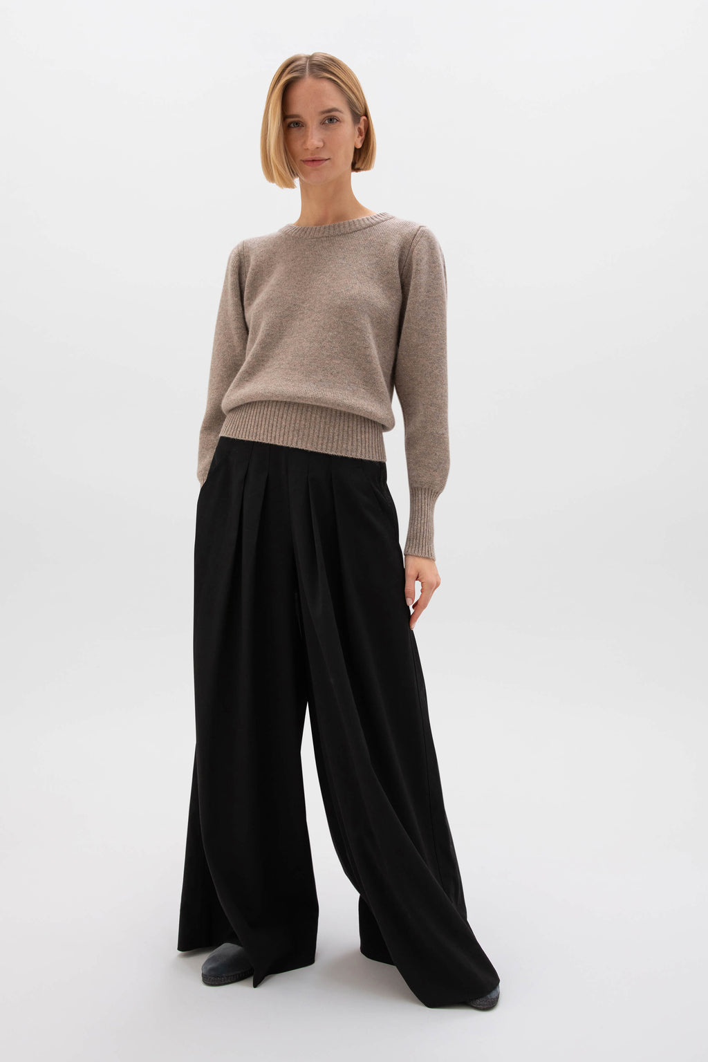 Puff Sleeve Light Brown Cashmere Jumper