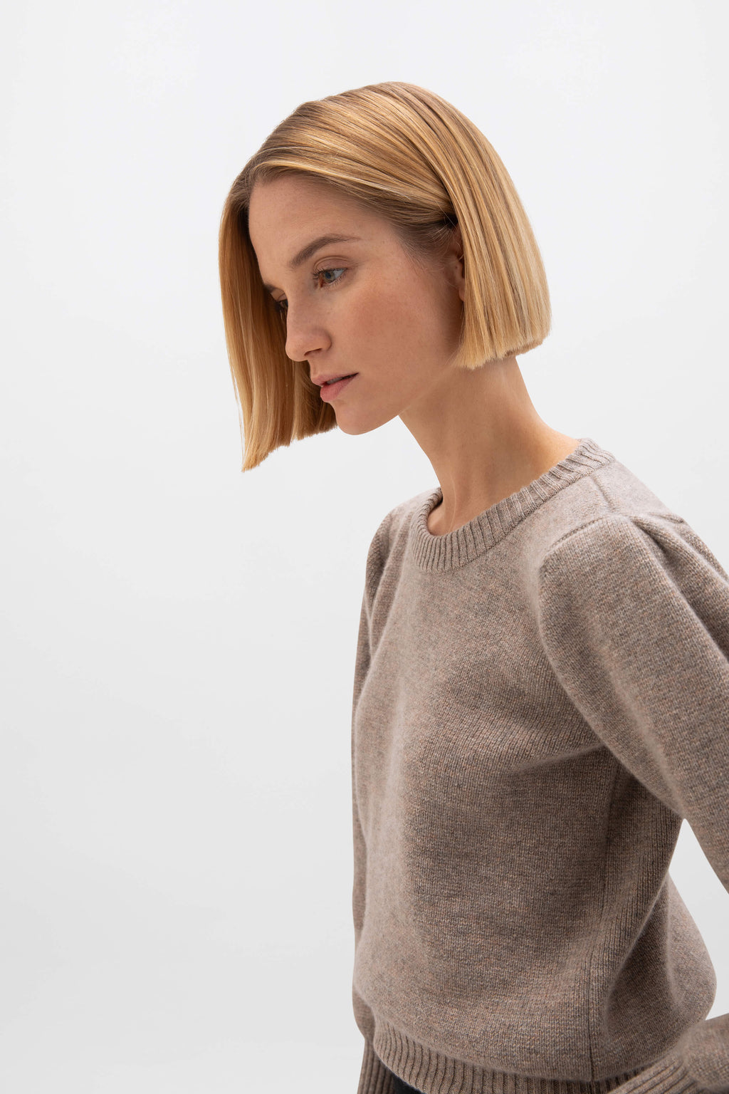 Puff Sleeve Light Brown Cashmere Jumper