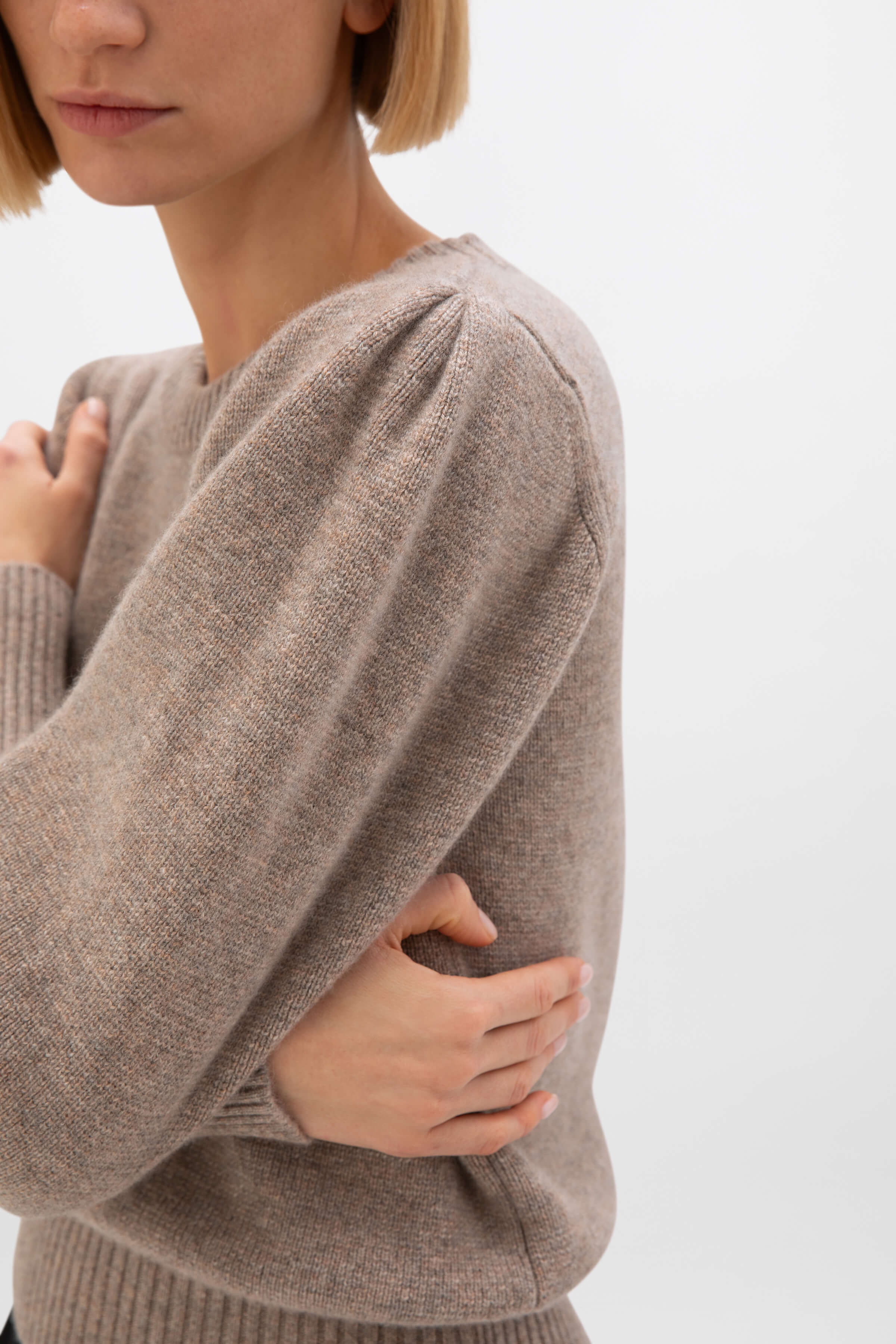 Puff Sleeve Light Brown Cashmere Jumper