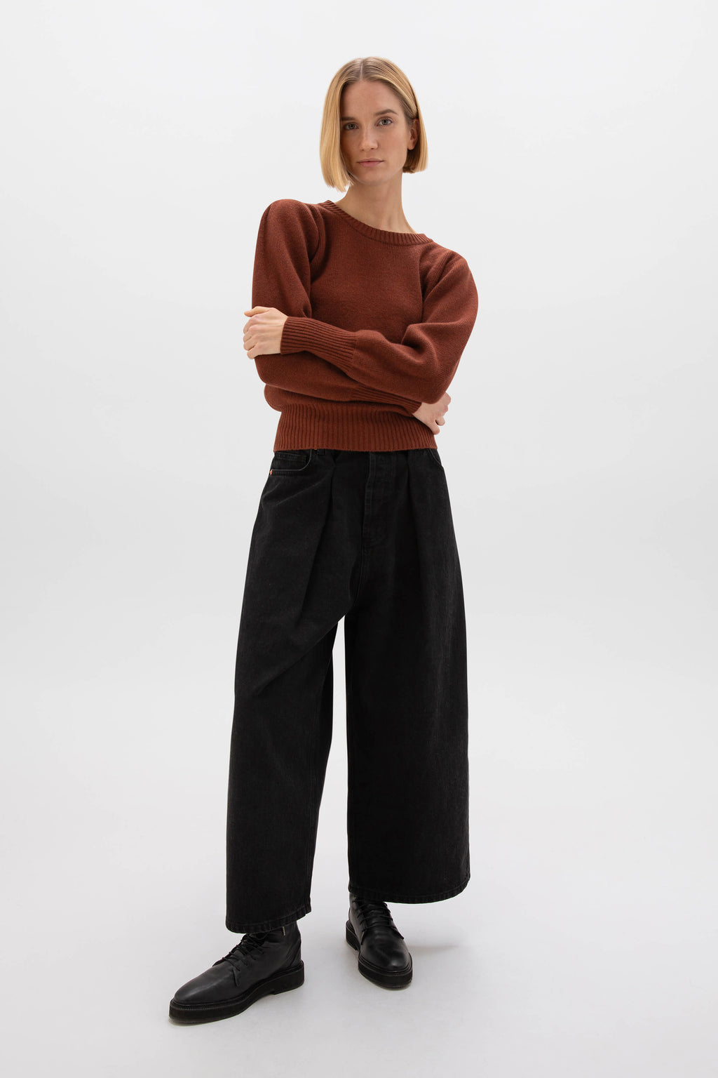 Puff Sleeve Red Cashmere Jumper